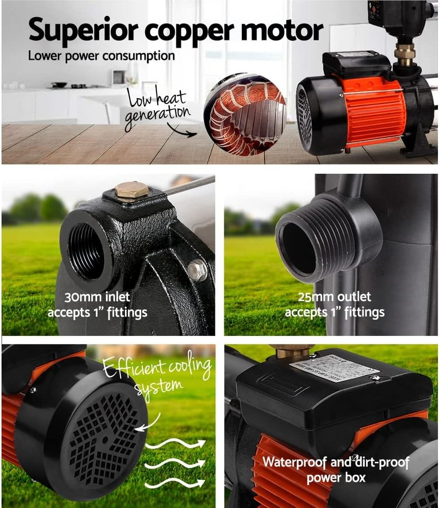 Giantz 1800W 12600L/H High Pressure Water Pump Irrigation Garden Farm Rain Tank Pump Controller image number 5