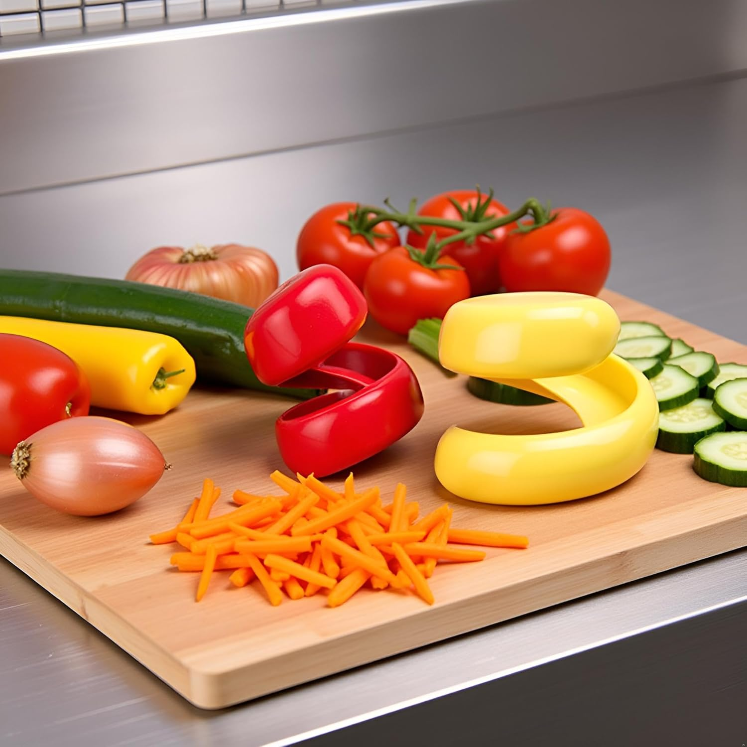 Red and Yellow Manual Fancy Sausage Cutter Barbecue Hot Dogs Gadget Cutting Kitchen Vegetable Cutter Tools Auxiliary Slicer Fruit Practical and Deft Utensils and Gadgets Kitchen and Dining image number 1