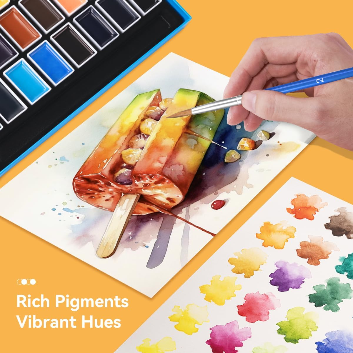 LIGHTWISH Watercolor Paint Set Full Pan, 24 Colors Solid Watercolor with 6 Brush Pens, Art Supplies for Beginners, Students and Artists image number 5