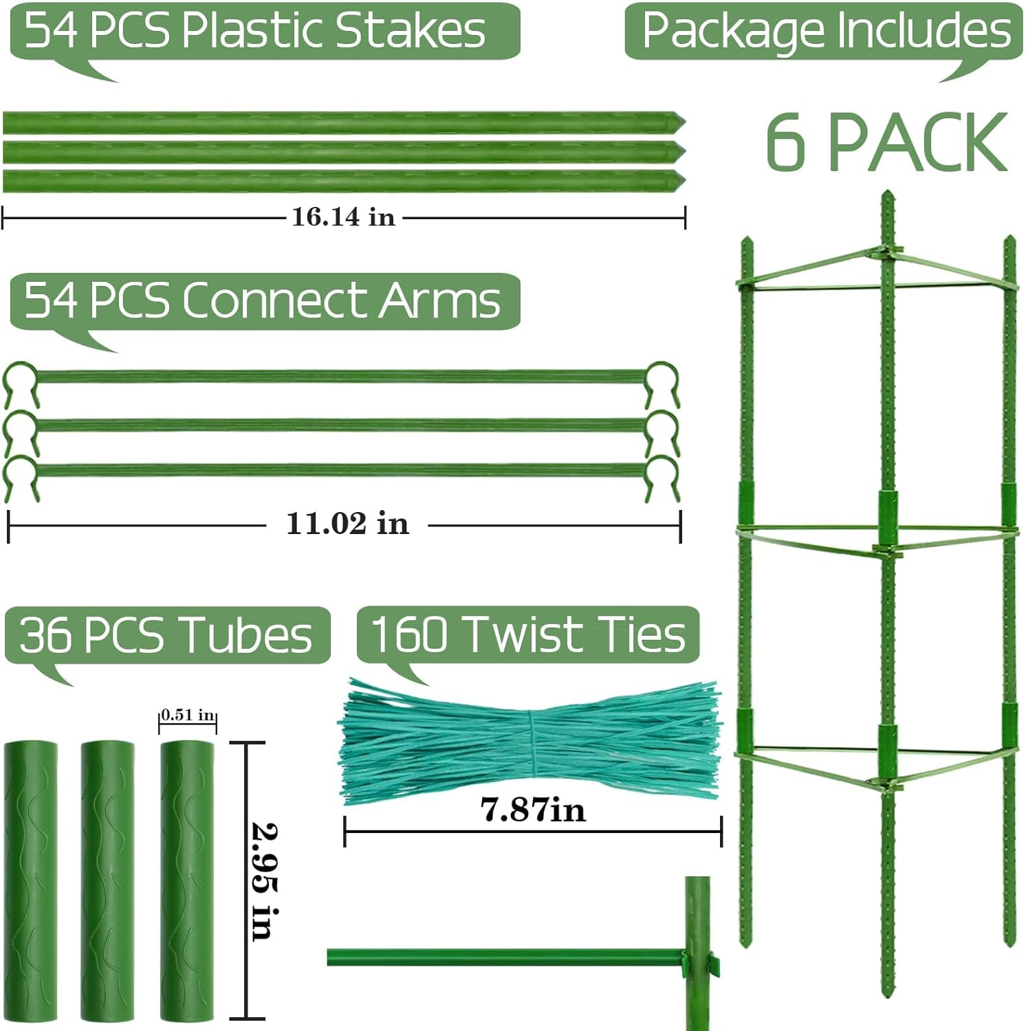 LTZEMOO 6 Pack Tomato Cages for Garden,Up to 48In(4Ft) Adjustable Tomato Cage,Garden Stakes Tomatos Trellis for Pots,Tomatos Plant Support for Raised Gardens Bed &Climbing Vegetables Flowers(Green) image number 5