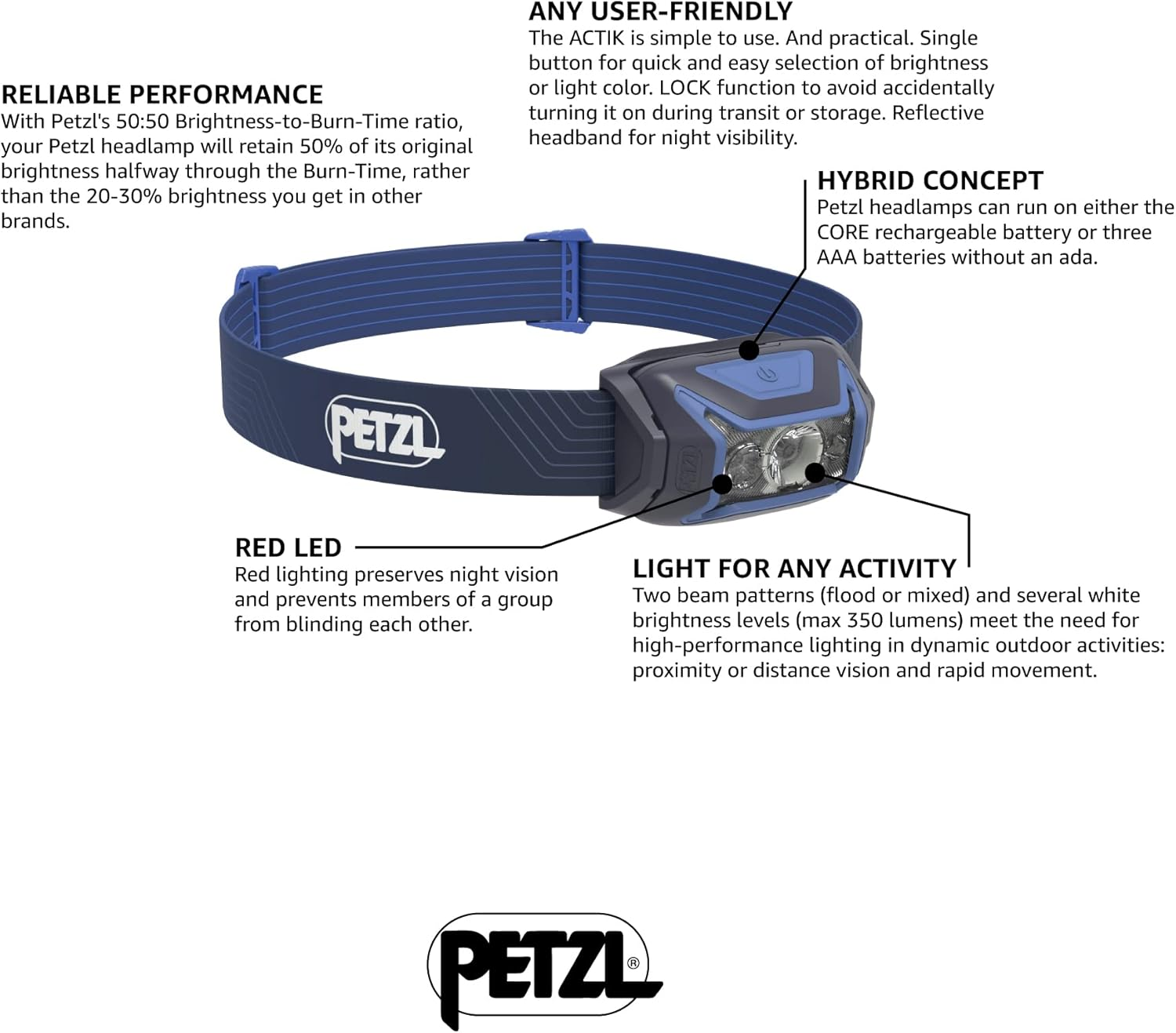Petzl Actik, Compact Multifunction Compact Front Lamp, Blue, U, Unisex-Adult image number 3