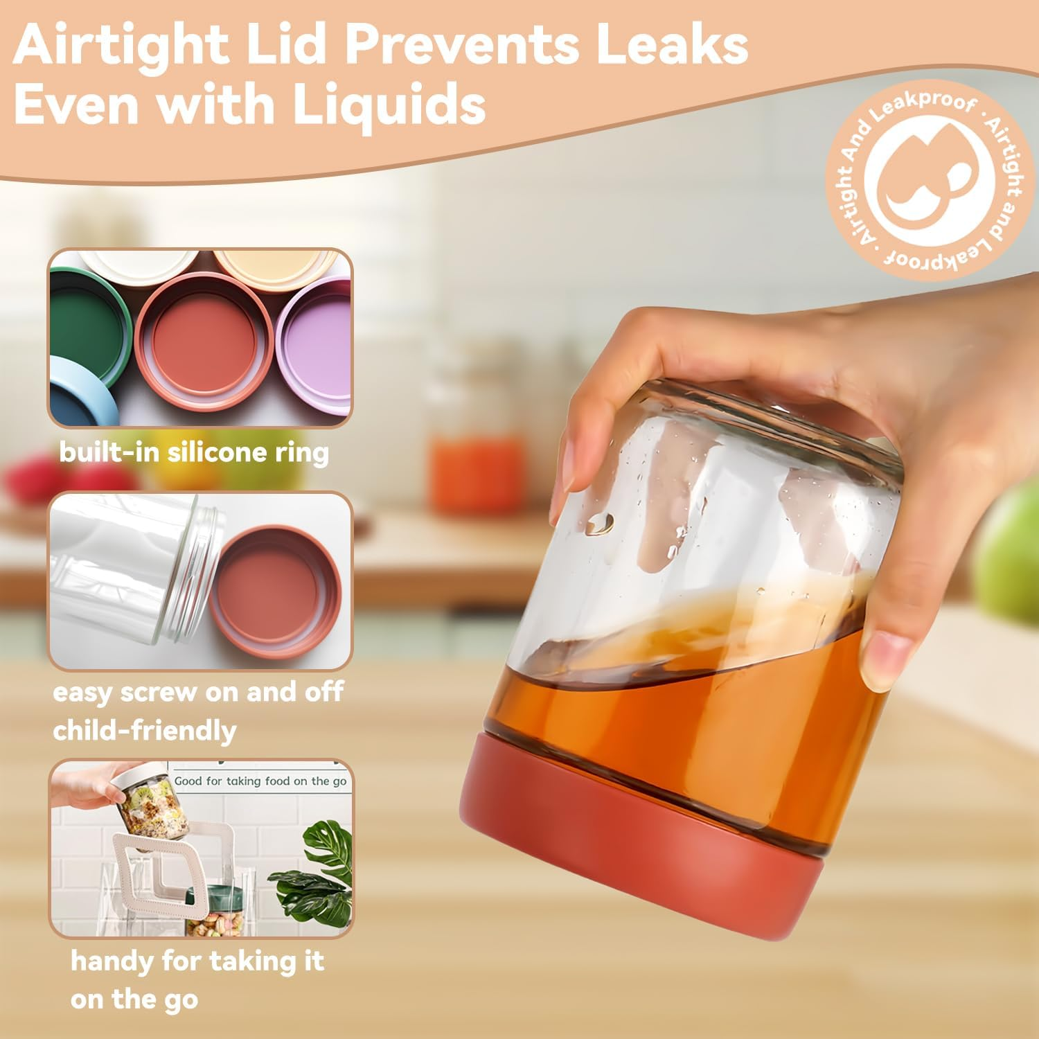 6 Pack 350ML Overnight Oats Container Jar with Airtight Lid, Freezer Dishwasher Safe Glass Food Storage Containers, Meal Prep Containers for Salad Pickle Snacks Jam, Fridge Pantry Storage Containers image number 6