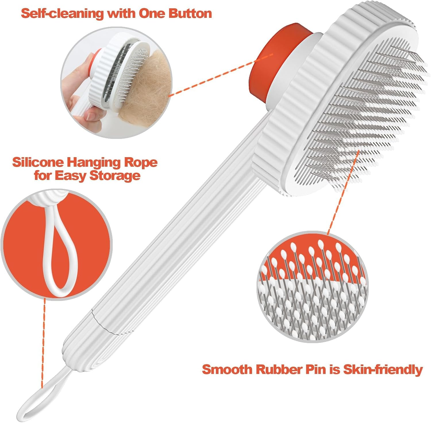 ACE2ACE Cat Dog Brush, Self Cleaning Slicker Brush for Shedding, Removes Loose Undercoat, Mats and Tangled Hair, Massage Grooming Comb for Long and Short Haired Pets,White image number 3