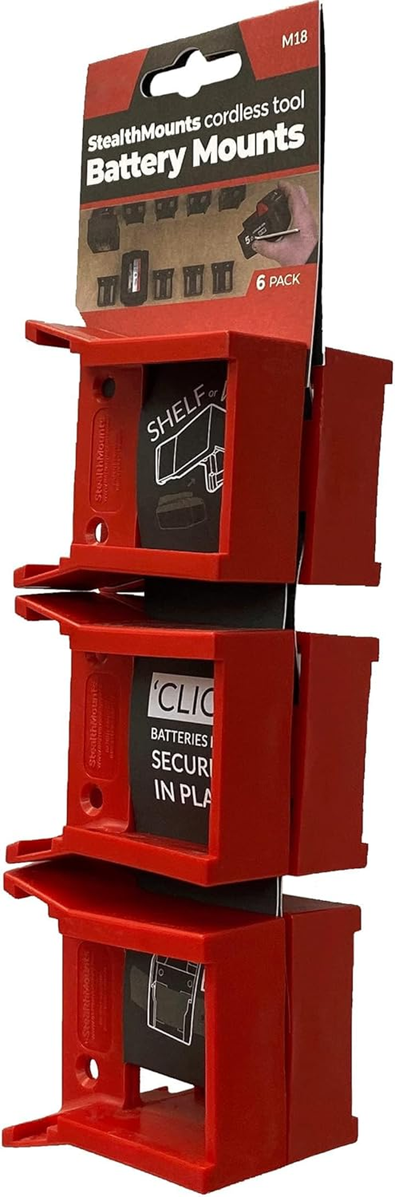 Stealthmounts Milwaukee Battery Holders M18 | Milwaukee M18 Battery Mounts for Milwaukee Power Tools | 6 Pack | Red Milwaukee M18 Battery Organizers image number 5