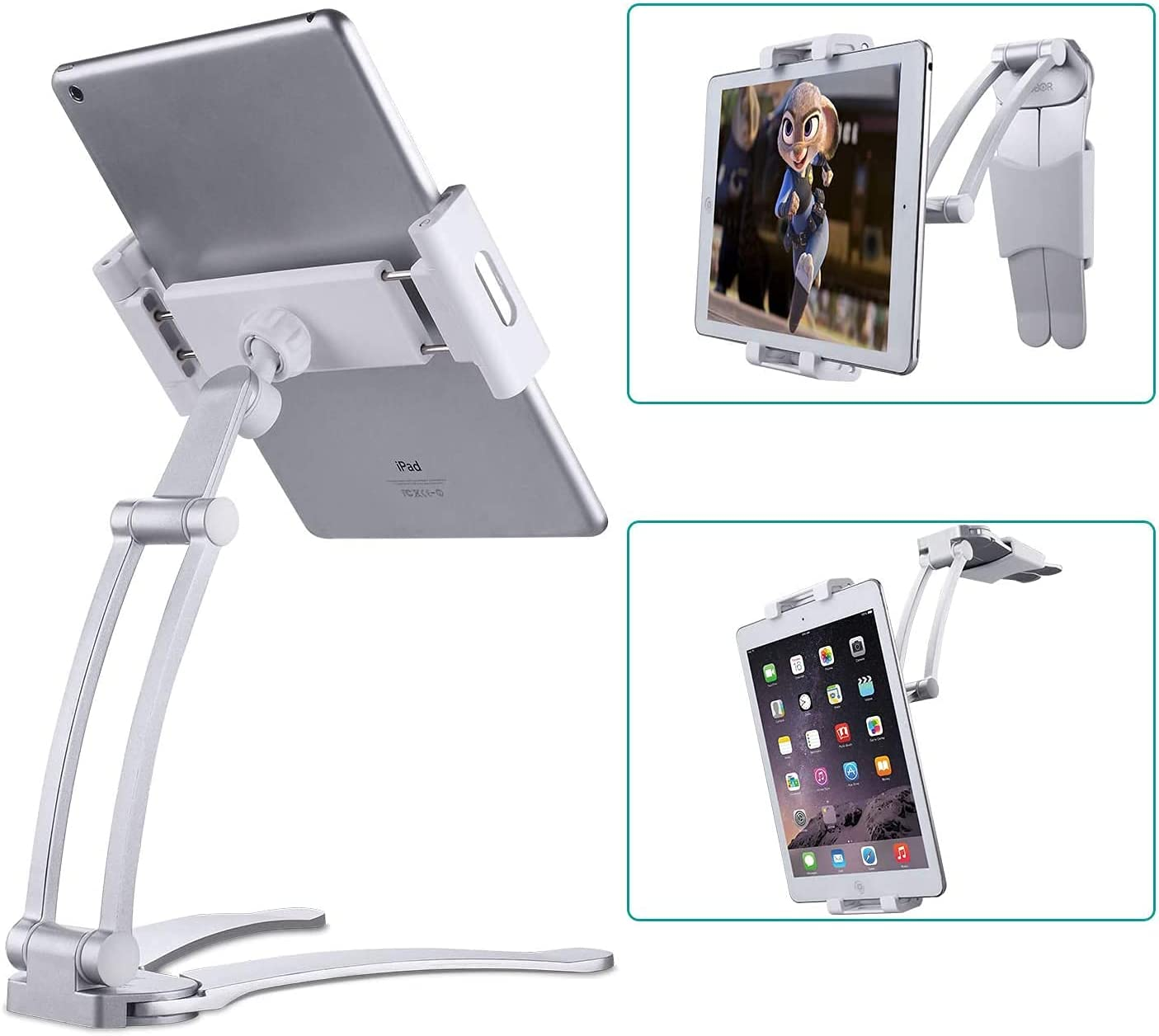 Cenawin Adjustable Tablet Stand - Universal Tablet Holder, Kitchen Tablet Wall Mount, Desktop Stand Dock with Aluminum Arm Compatible for 5-12.9 Inch Ipad, Ipad Pro/Air/Mini, Iphone 12/Max Pro, Switch image number 5