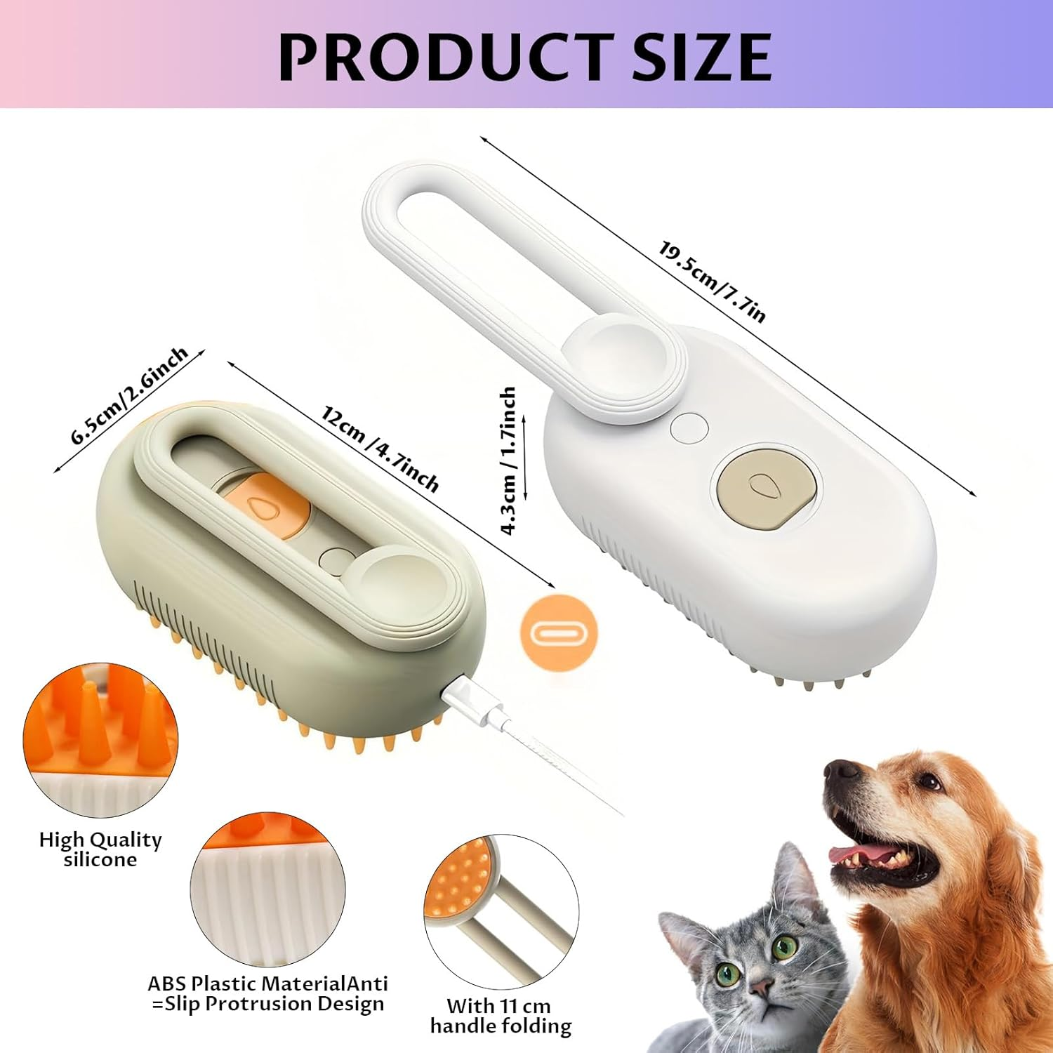 Velmoriah 4-In-1 Cat Steam Brush, 2025 Upgraded Pet Spray Comb, Rechargeable Cat Grooming Brush, Self-Cleaning Pet Hair Remover for Cat and Dog image number 3