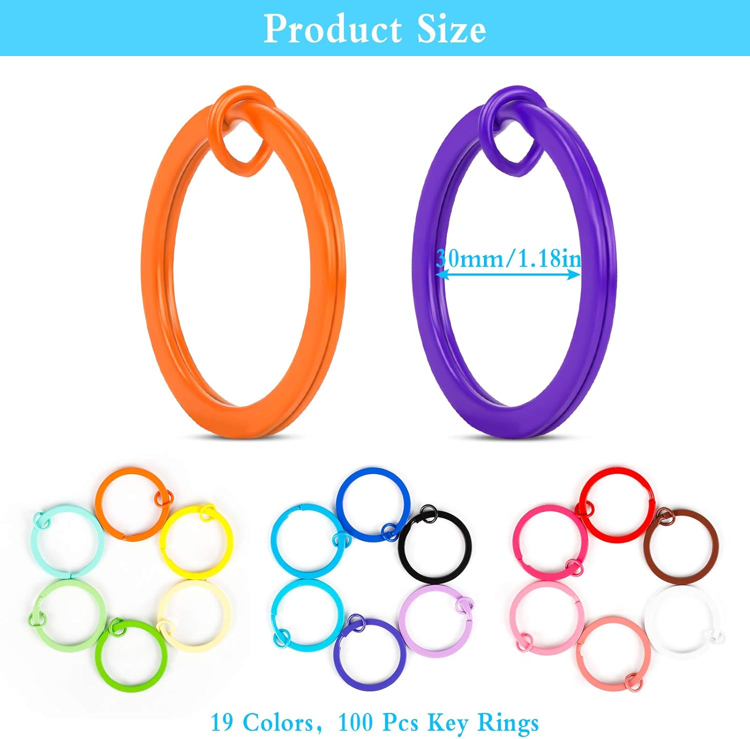 Flat Split Key Rings 100 PCS Metal Colorful Paint Split Keychain Rings 30Mm Flat Split Rings Keyring Making Kit for Home Car Keys Attachment DIY Crafts Decorations (Random Color) image number 3