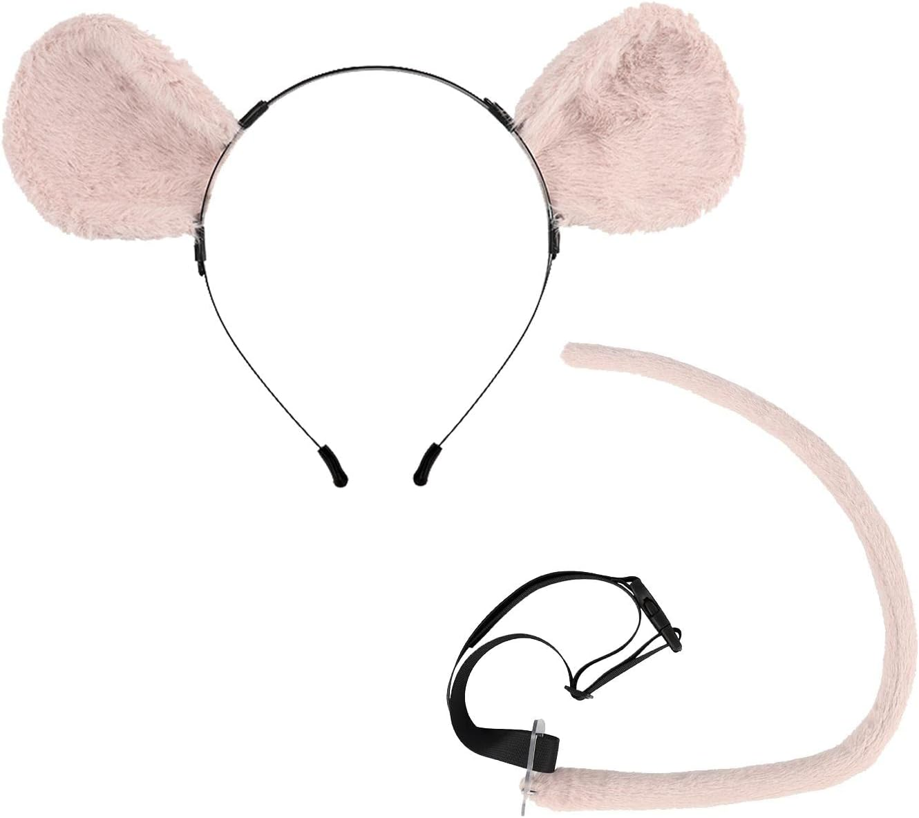 2 Pieces Mice Costume Set Mice Ears Headband and Tail Party Decoration Plush Hair Hoop Headwear Hair Accessories for Role Play Masquerade, Pink image number 5