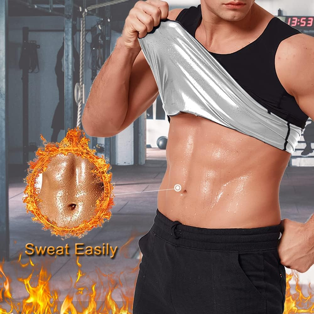 Sweat Sauna Vest for Men Heat Trapping Polymer Vest Sauna Suit Workout Tanktop Pullover Waist Trainer Shirt Bodyshaper
