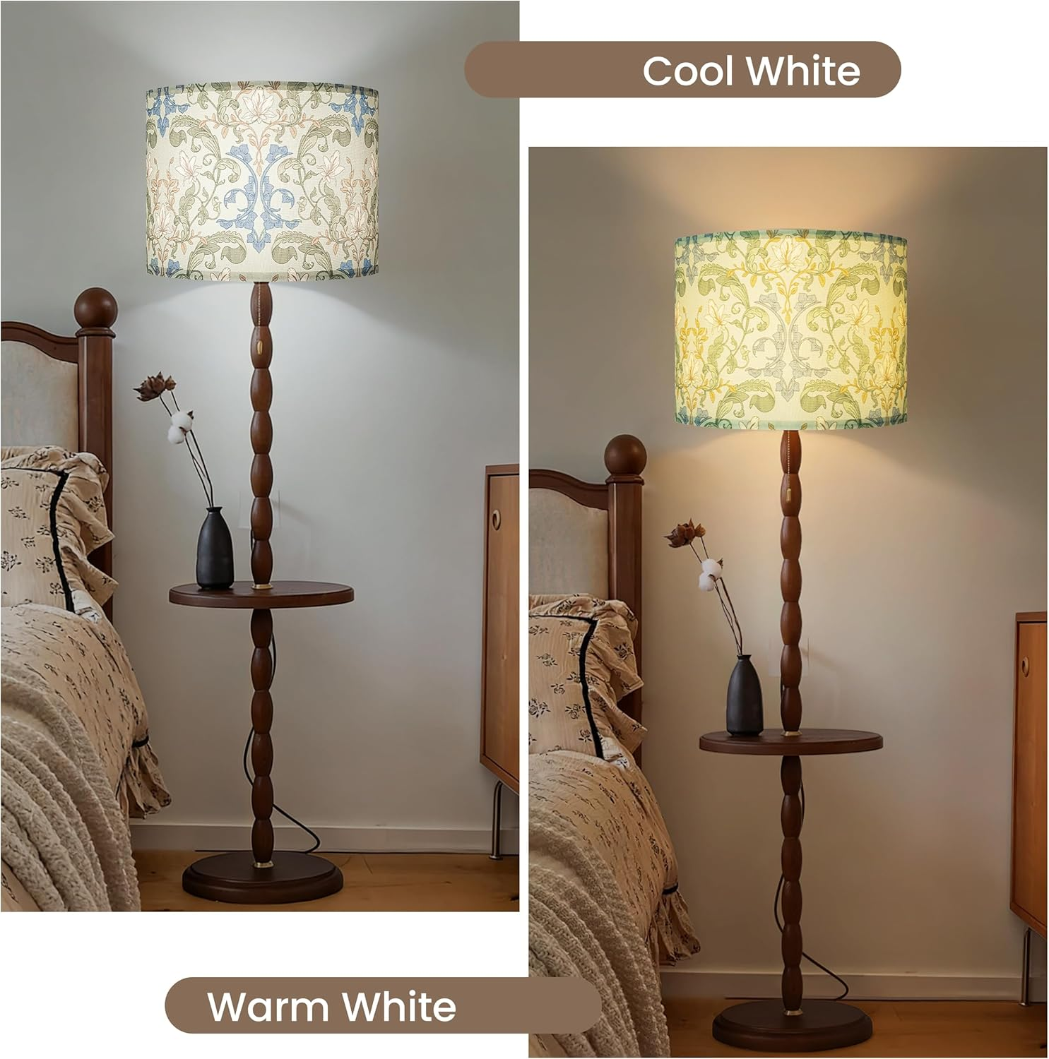 AELS Vintage Lamp Shades Set of 2, Green Botanical Fabric Drum Lampshades for Table or Floor Lamps, 13X13X10 Medium Size (Spider Fitter), Easy Assembly Required image number 2