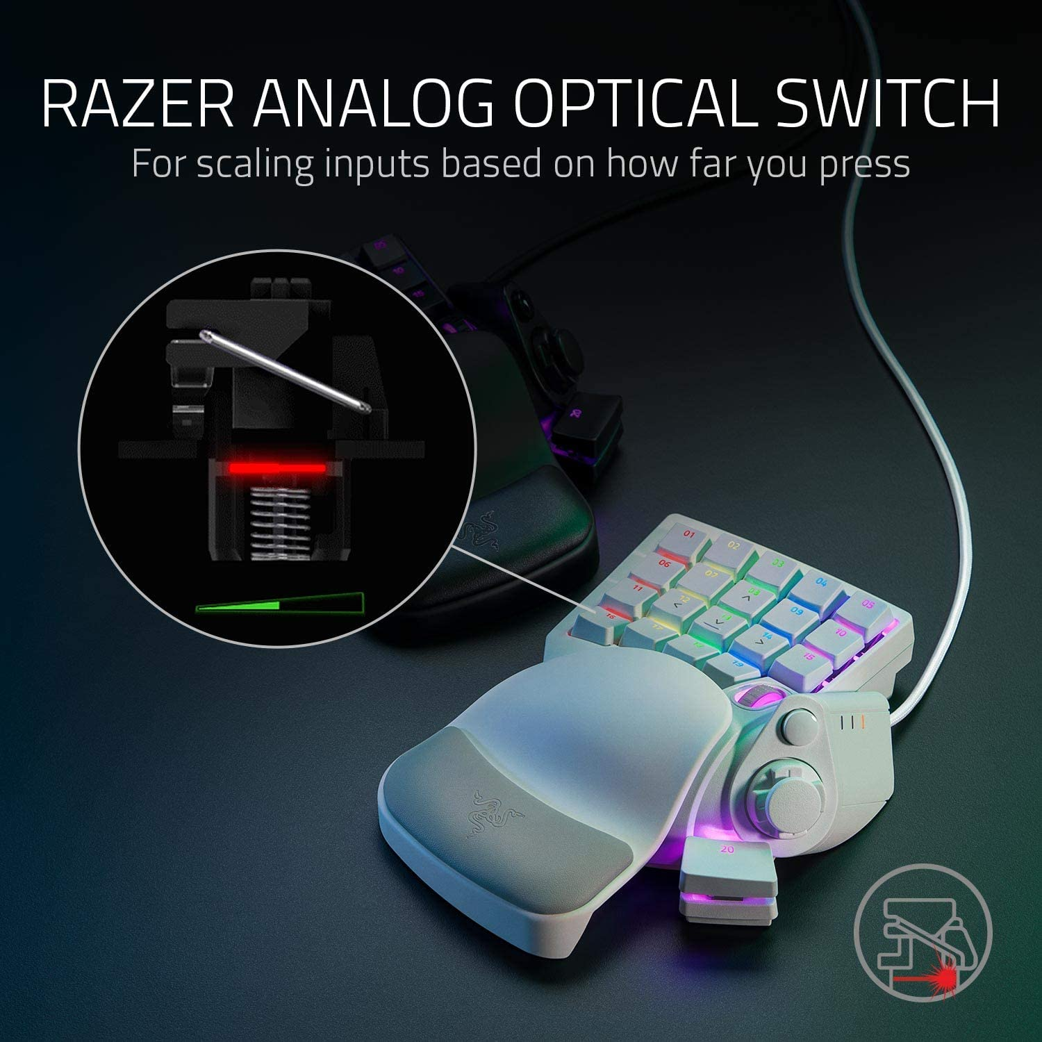 Razer Tartarus Pro Gaming Keypad: Analog-Optical Key Switches - 32 Programmable Keys - Customizable Chroma RGB Lighting - Variable Key Press Pressure Sensitivity - Mercury White RZ07-03110200-R3M1