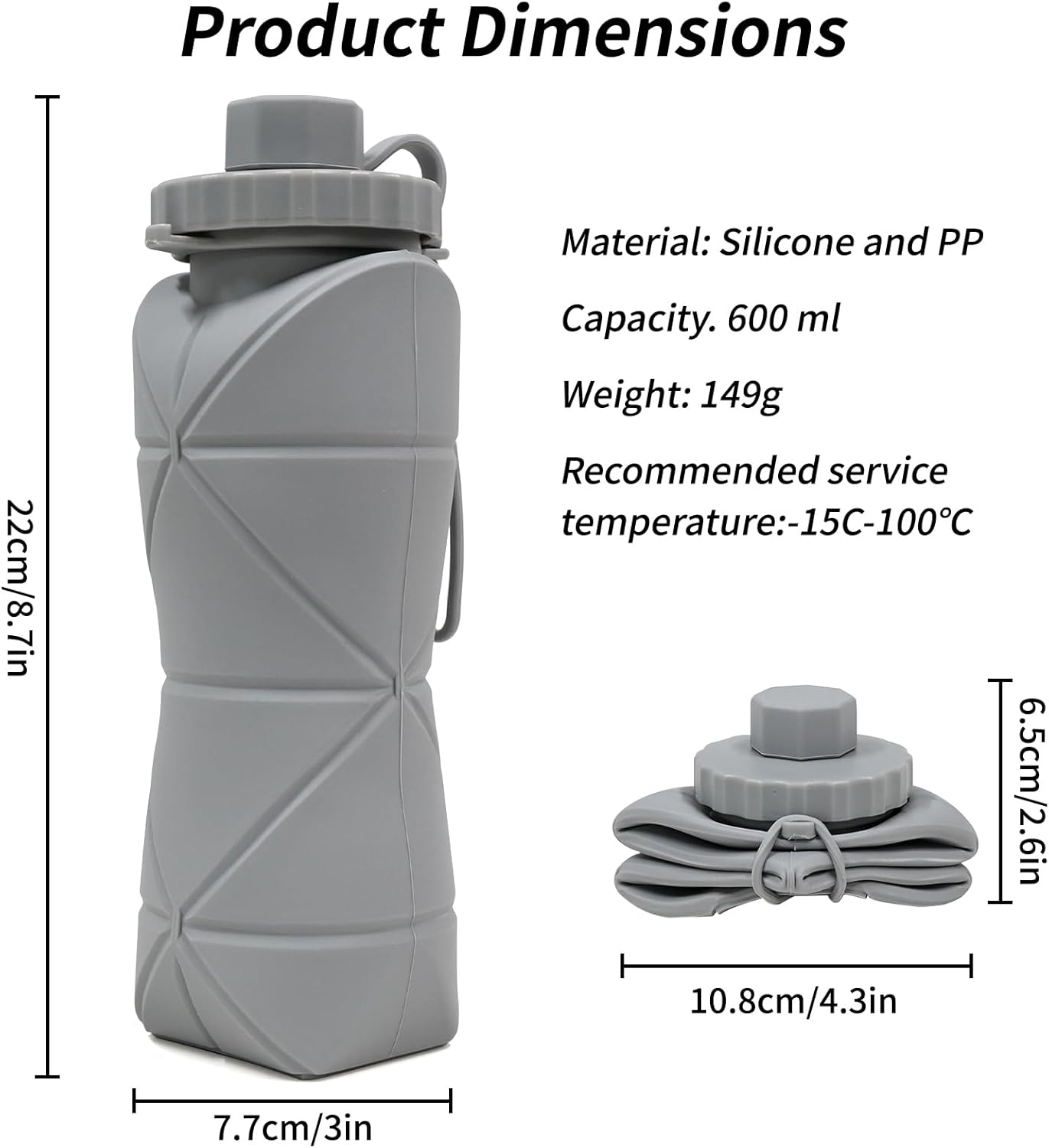 2Pcs Collapsible Water Bottles Silicone Foldable Water Bottle Sports Water Bottles Leakproof Valve Reusable Silicone Foldable Travel Water Bottle Cup for Gym Camping Hiking Travel Sports Lightweight