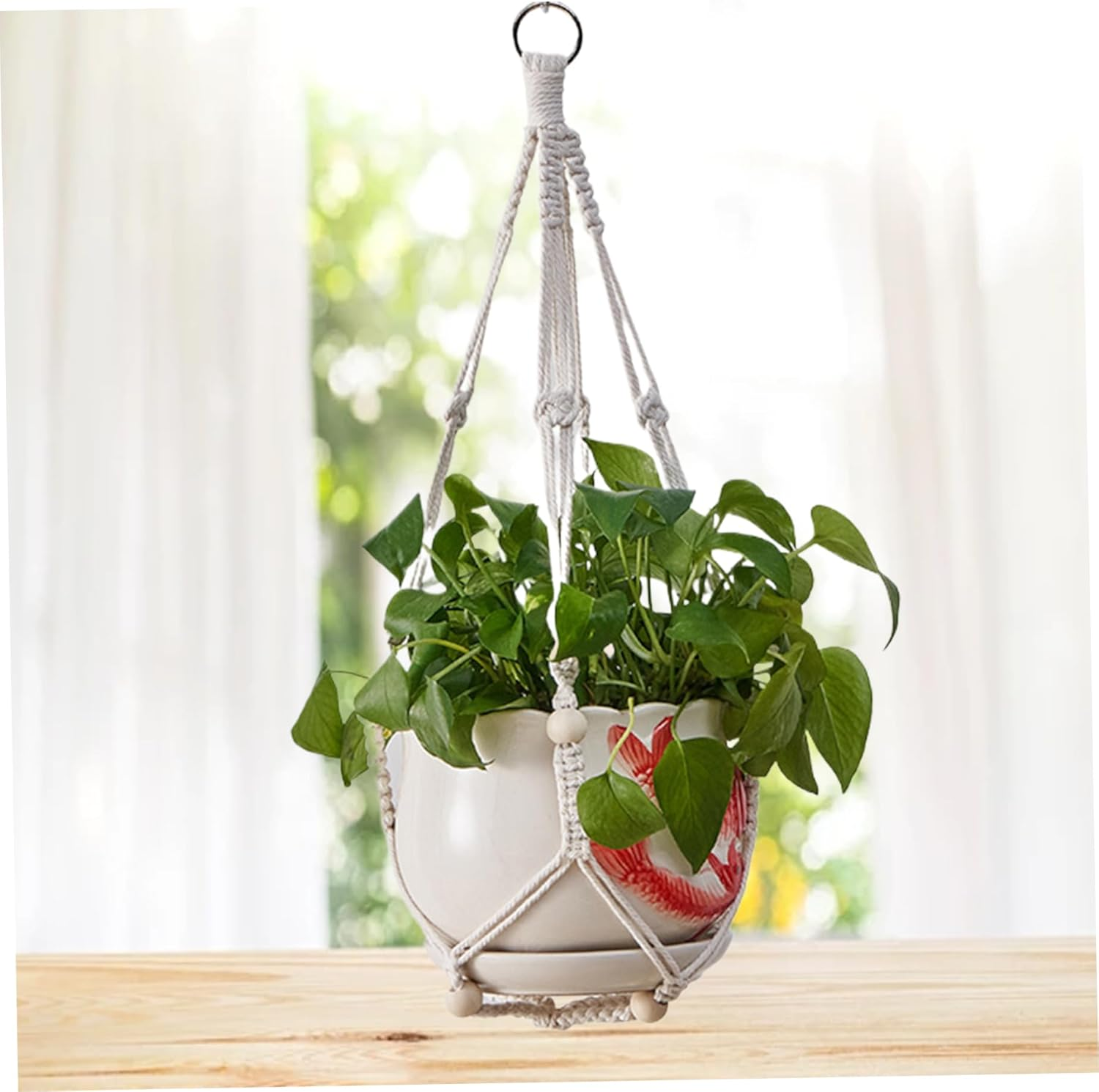 Macrame Plant Hanger Hanging Plant Holder with Wooden Bead 24In Ventilated Woven Decorative DIY Plant Hanger Home Balcony Gardening Supplies, No Planter No Plant, Small- image number 1
