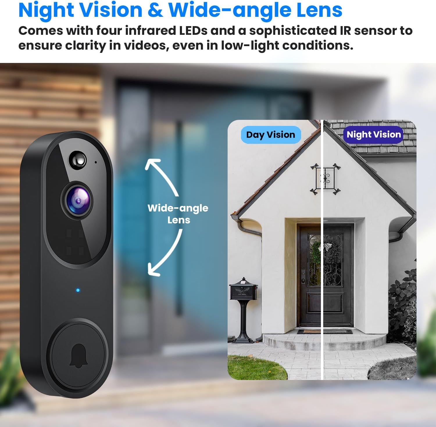 Wireless Wi-Fi Video Doorbell Camera with Two Way Talk, AI Motion Detection, Instant Alert, Night Vision and Cloud Storage, 2.4G Wi-Fi, Chime Included image number 2