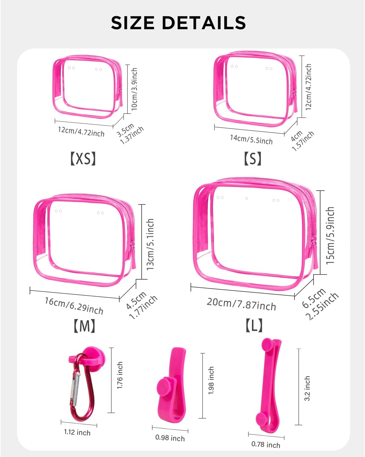 4 Packs Clear Bogg Bog Accessories Beach Tote Bag Suitable for Bogg Bag Insert Bag Cellphone Phone Holder Clear Makeup Bags Toiletry Bag Key Holder for Bogg Bag, Accessories for Bogg Bags (Hot Pink) image number 2