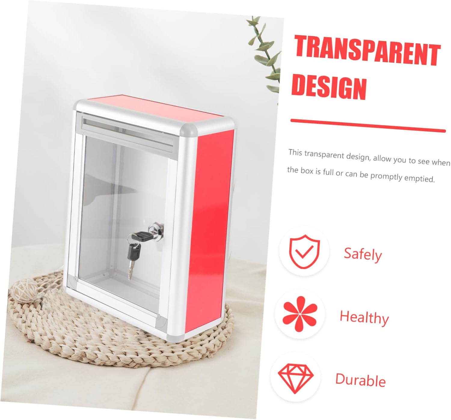 FIXOSHEE Lockable Suggestion Box Wall-Mounted Ballot Box for Feedback High Strength Letter Mailbox Smooth for Outdoor Use image number 3