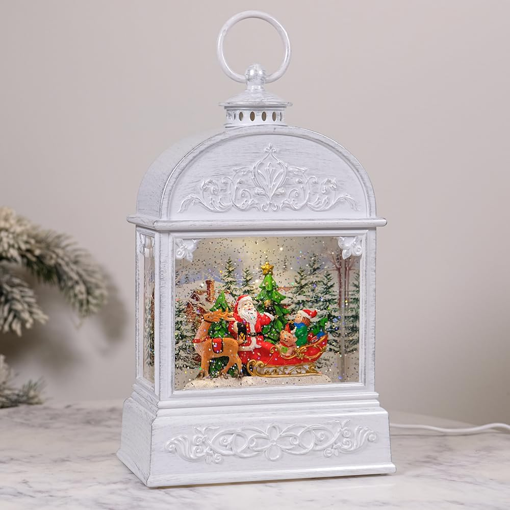 Christmas Musical Water Lantern, Vintage White with Swirling Confetti LED Lights image number 3