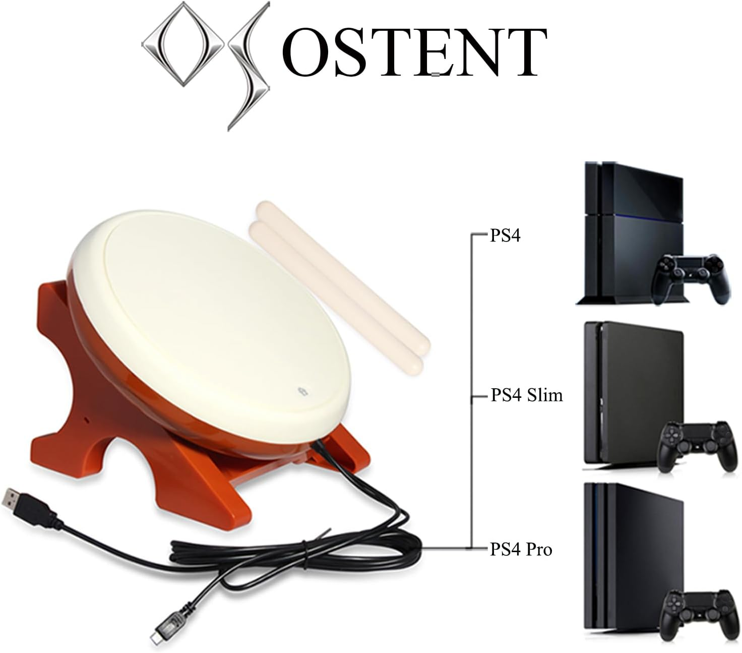 OSTENT Drum Controller Sticks Japanese Traditional Instrument for Sony PS4 Slim Pro Taiko No Tatsujin Master Video Games image number 4