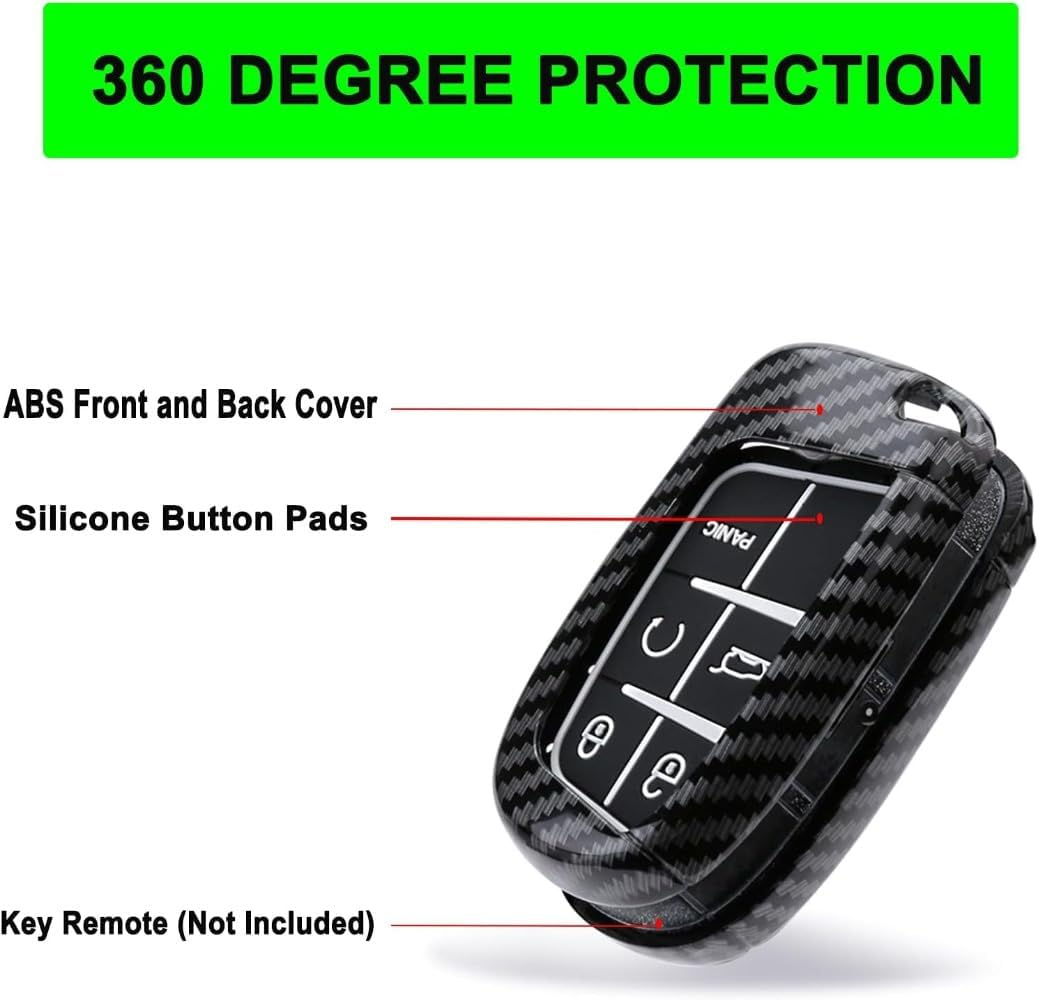 5 Buttons Carbon Fiber Style Key Fob Cover Case Fit for Jeep Grand Cherokee Renegade Chrysler 200 300 Dodge RAM Durango Charger Challenger Journey Dart Fiat Keyless Entry Remote Case Holder (Black) - Blue image number 3