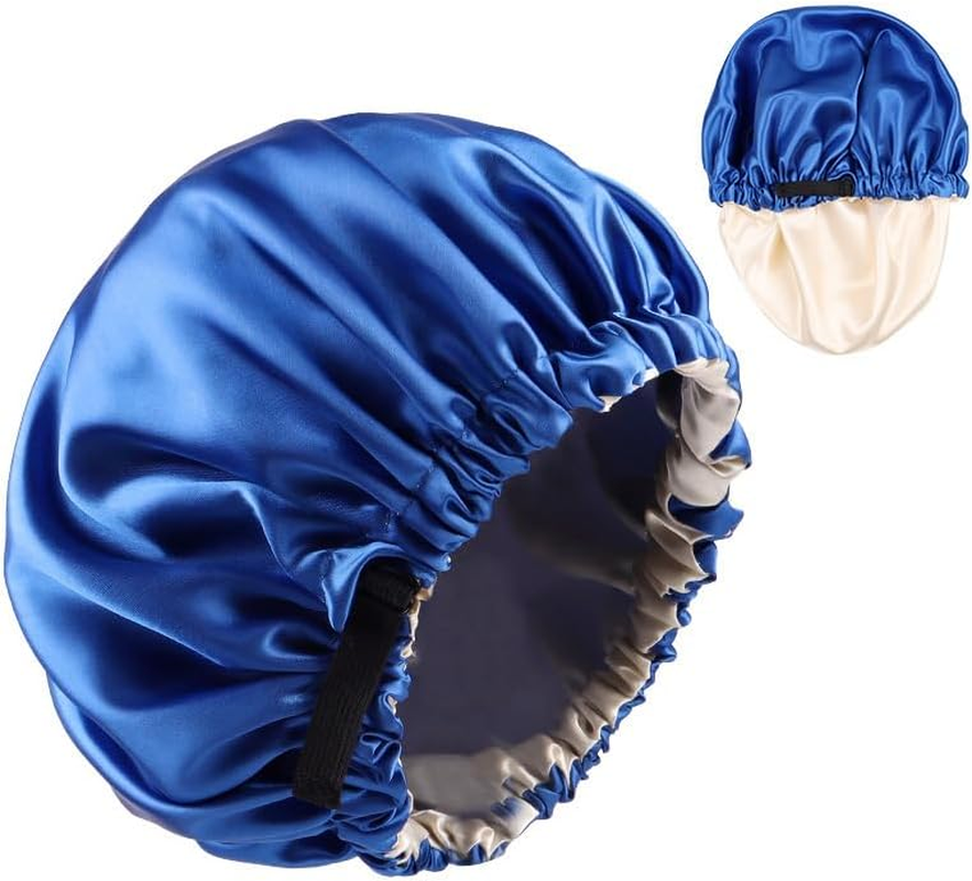 Wzenclave Large Satin Bonnet Silk Bonnet for Sleeping Women Men, Hair Bonnet Double Layer Reversible with Elastic Tie Band Adjustable Night Sleep Cap Wrap for Curly Hair