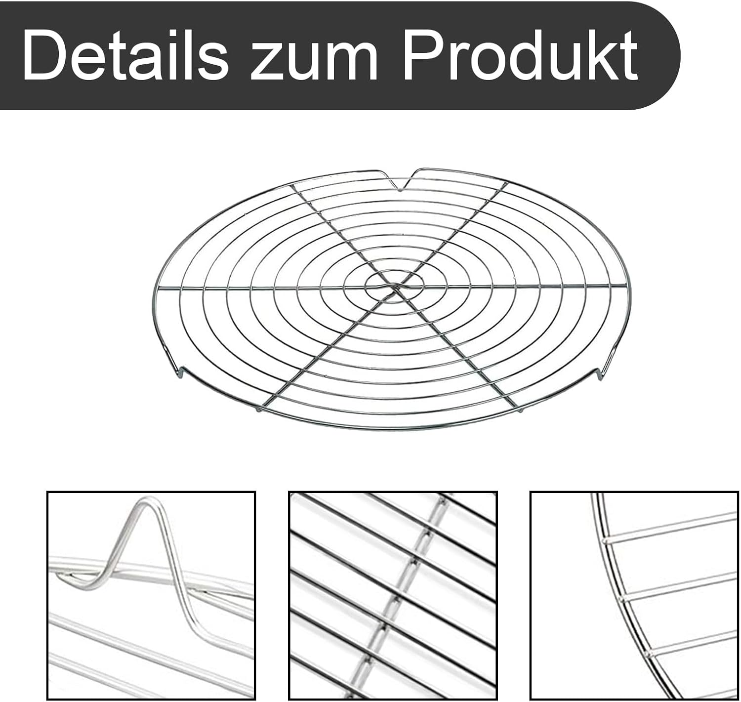GANILITY round Cooling Rack, Pack of 3 Cooling Rack with 1 Piece Silicone Brush, 32 Cm round Cake Rack, Stainless Steel Cake Rack, Cooling Rack, Kitchen Accessories, for Cooling, Baking image number 6