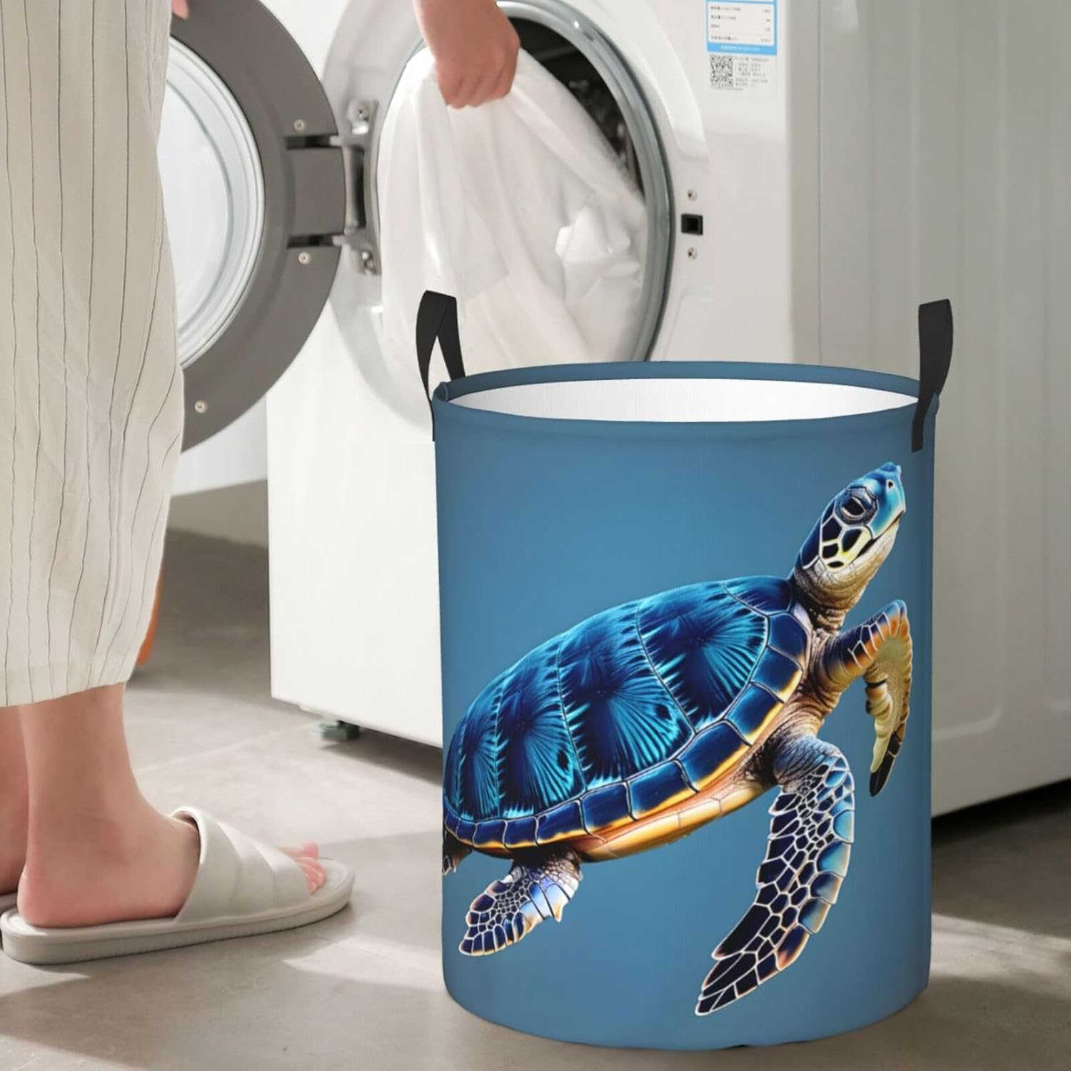Blue Sea Turtle Pint Printing Circular Storage Hamper &Acirc;&euro;&ldquo; Easy-Carry Handles, Perfect for Christmas, Fits in Any Room image number 3