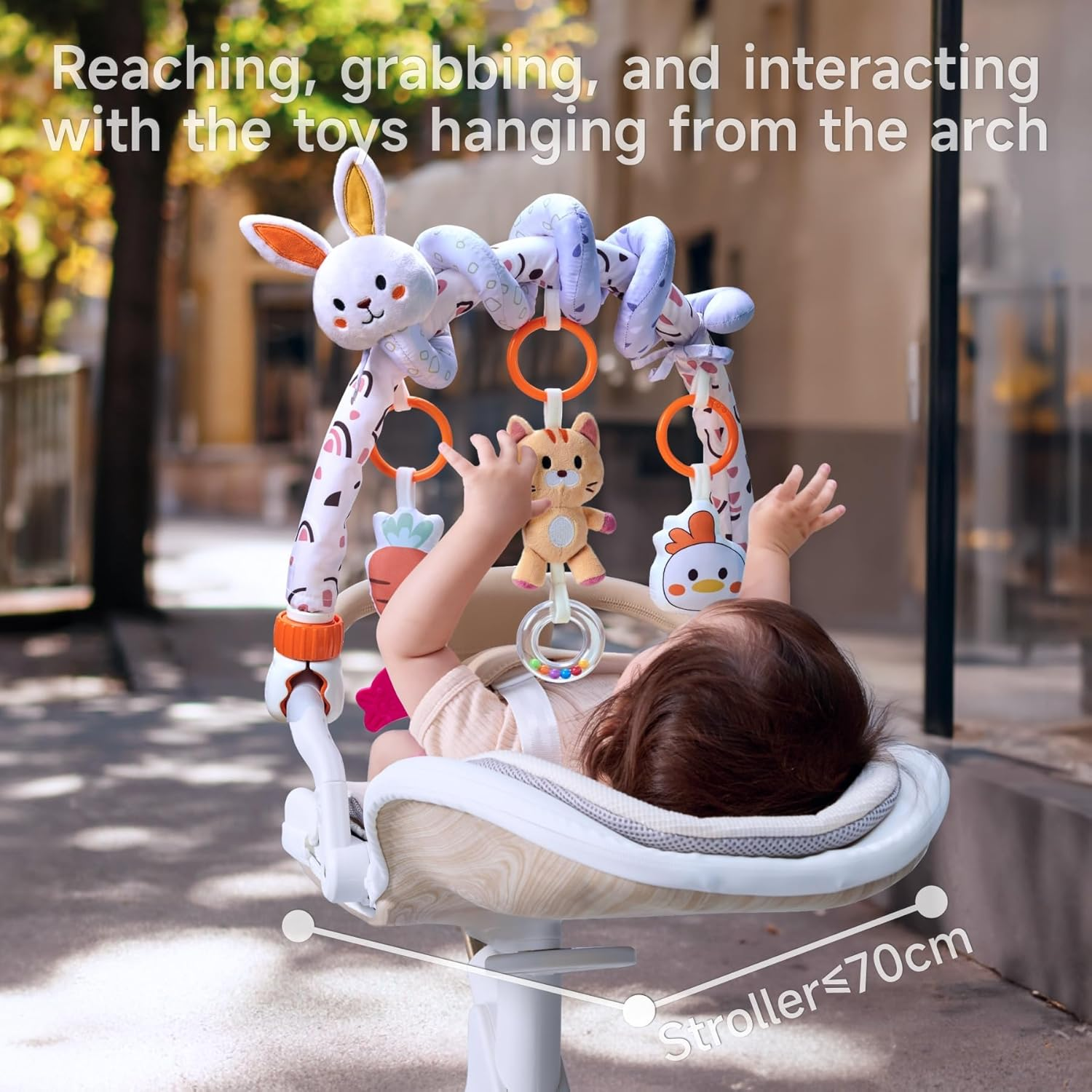 TUMAMA 2 in 1 Spiral Car Seat Toys for Babies 0-6 Months, Stroller Toys for Infant 0-6 Months Arch Hanging Toys with Clip Adjustable Detachable Sensory Travel Crib Bouncer Bassinet Activity Toys image number 1