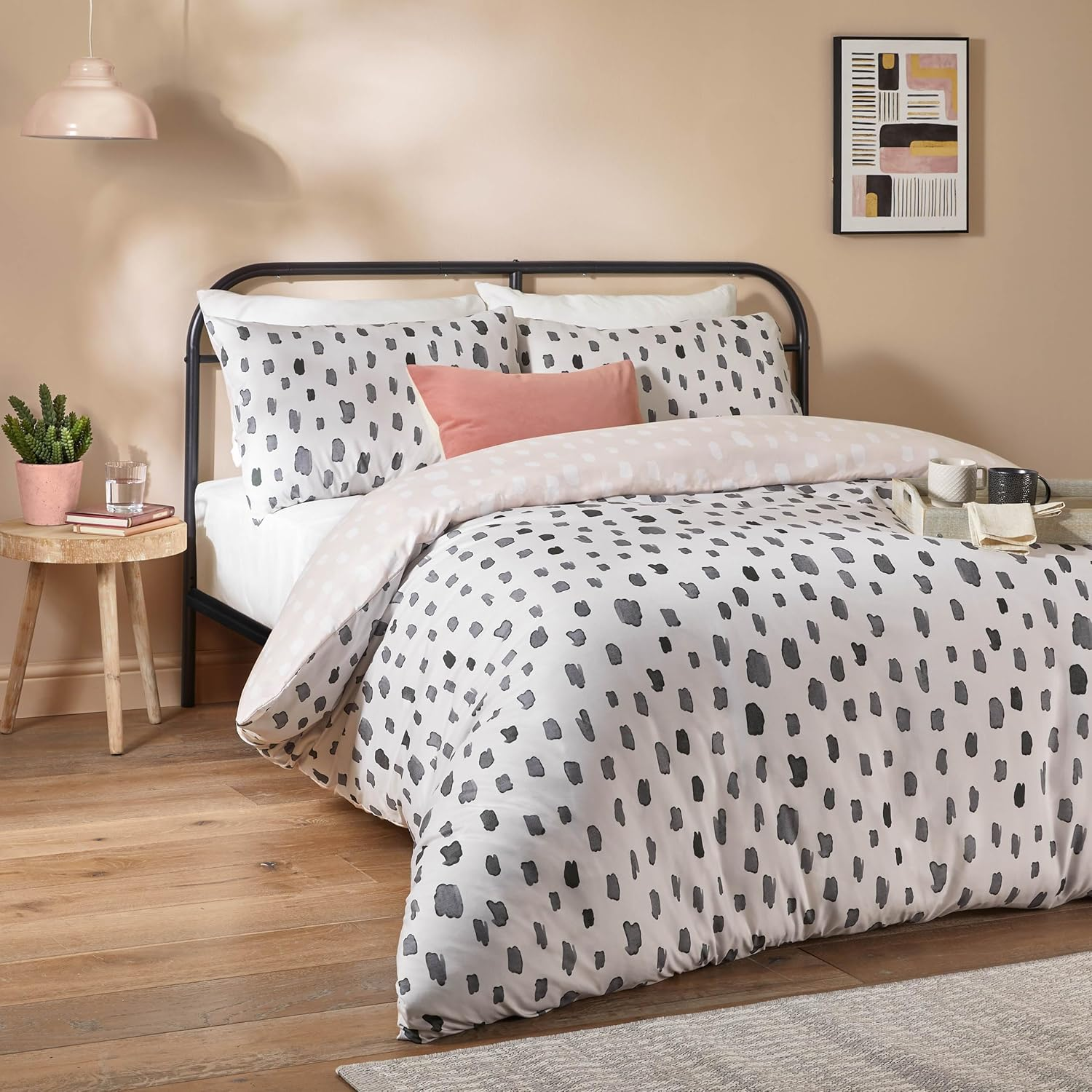 Duvet Day Robi Duvet Cover Set &ndash; Contemporary Spotted Polka Dot Design with Soft-Touch Fabric (Linen/Charcoal - Single)