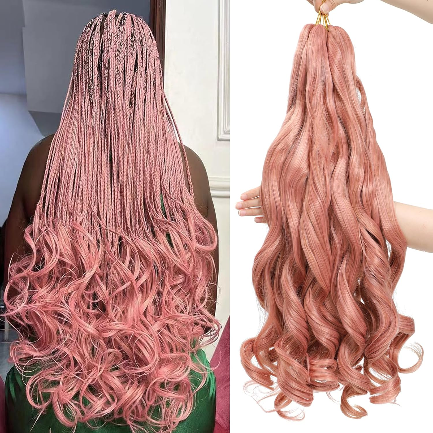 DT CHERYL French Curl Braiding Hair, 24 Inch 8 Pack Soft Curly Braiding Hair Extensions, Pre Stretched Bouncy Braiding Hair Loose Wave Braiding Hair for Women (MP2）