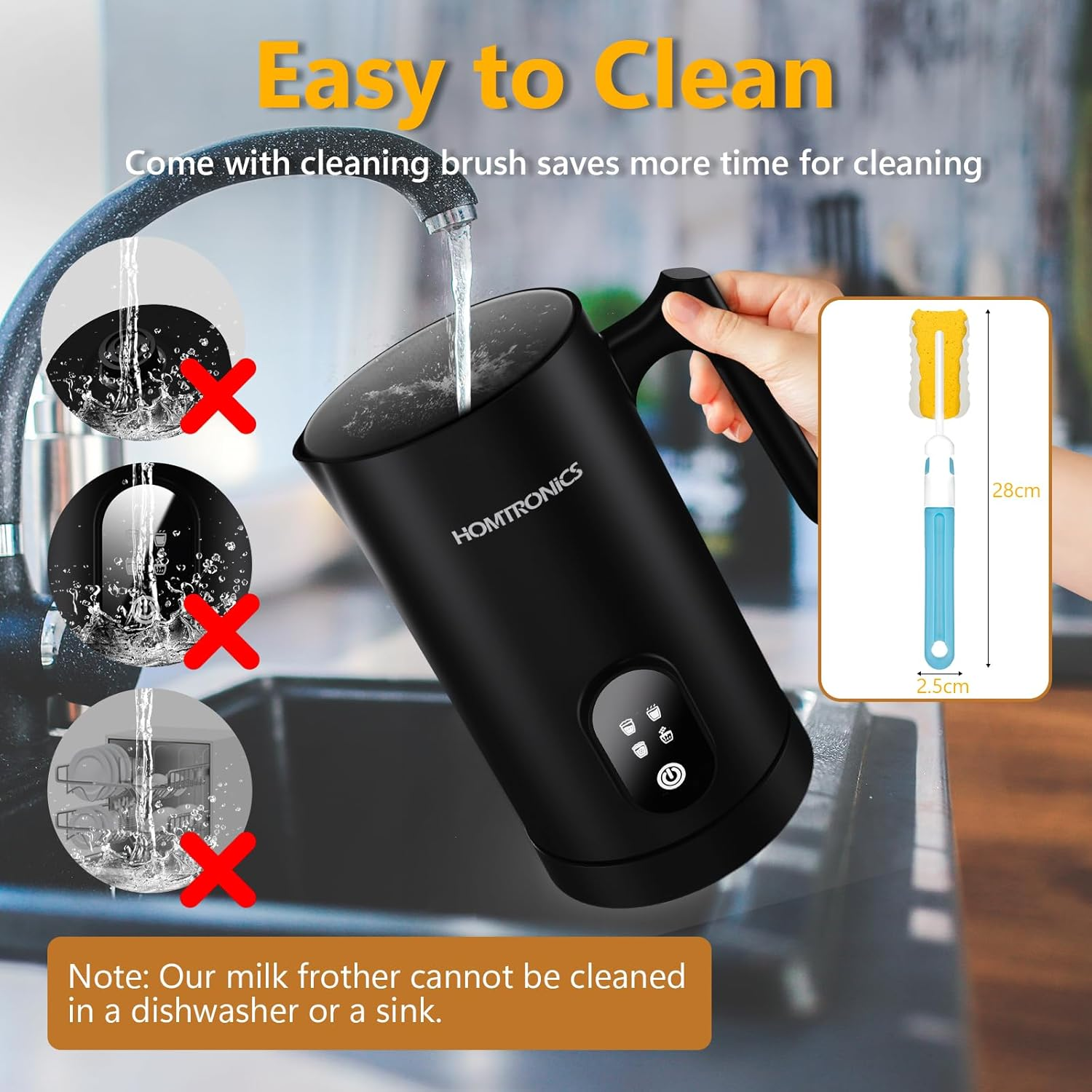 Milk Frother, [New Upgrade] 14.54Oz/430Ml Homtronics 4 in 1 Electric Milk Frother, Automatic Coffee Steamer Frother, Cold & Hot Foam Maker for Frothing Milk, Latte, Cappuccino, Macchiato-Black image number 1