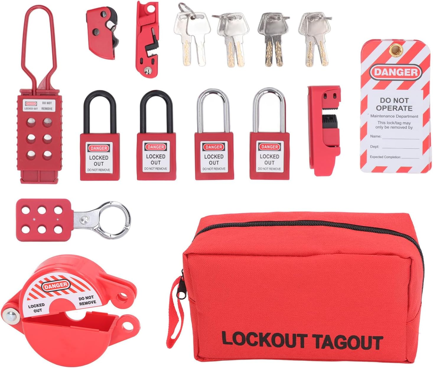 Asixxsix Lockout Tagout Kit Electrical Loto, Clamp on and Universal Multipole Circuit Breaker Lockouts, 4 Loto Safety Padlocks, 3 Circuit Breaker Lockouts, Tags, Storage Bag image number 1