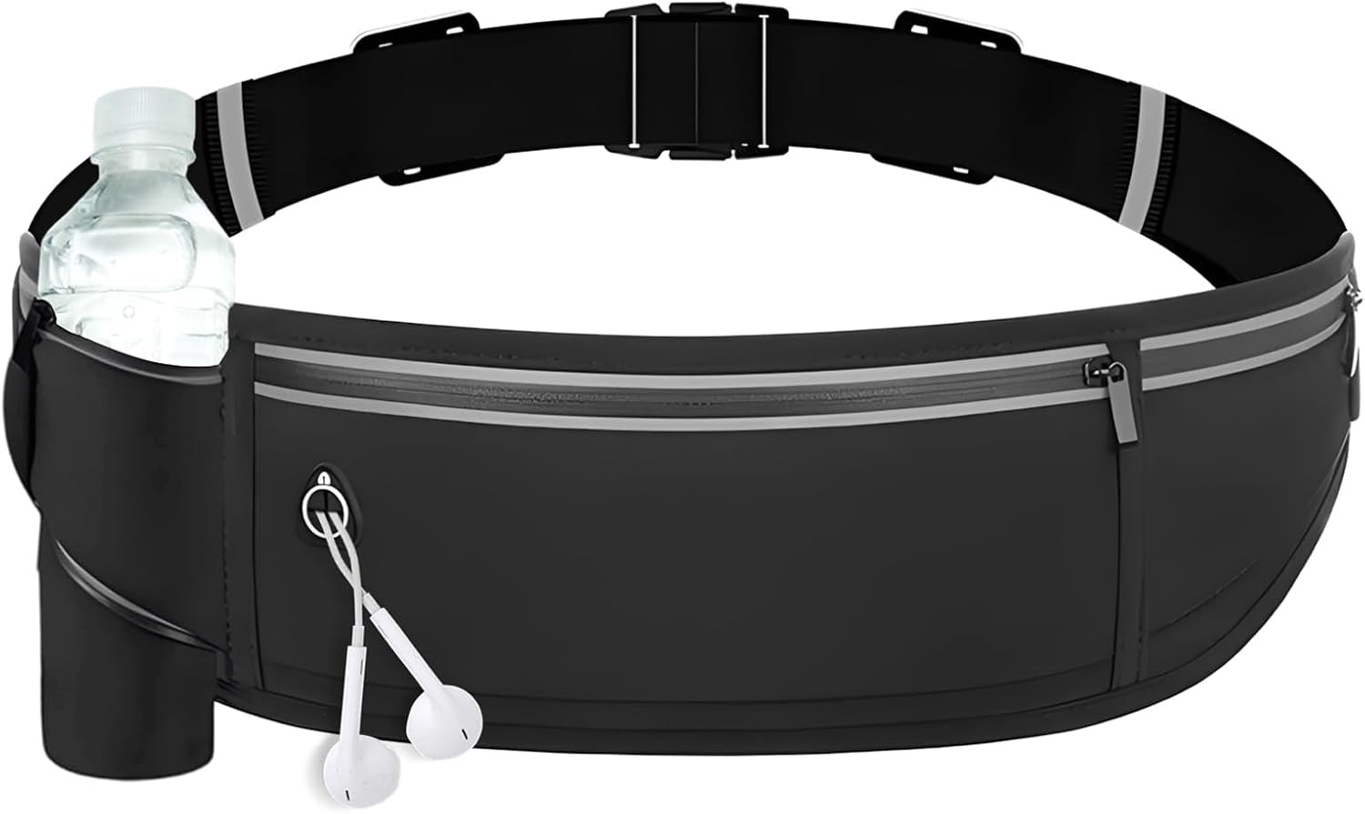 Running Belt Women Men with Water Bottle Holder, Running Waist Packs with Headphone Port, Running Accessories for Running Hiking Cycling Gym (Black) image number 4