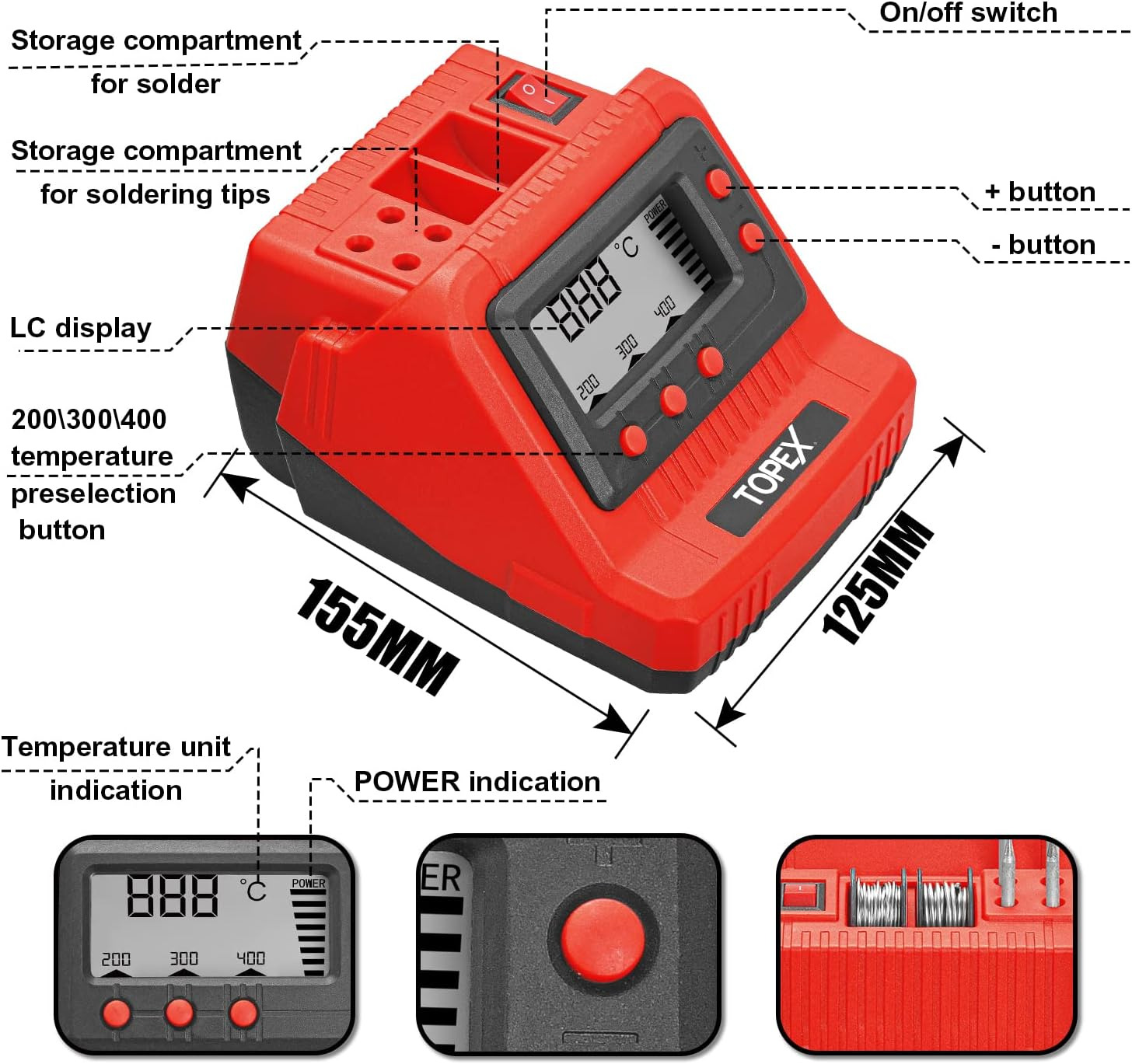 TOPEX 60W Digital Soldering Iron Station Kit Solder Fast Heat Variable Temperature LED Display image number 4