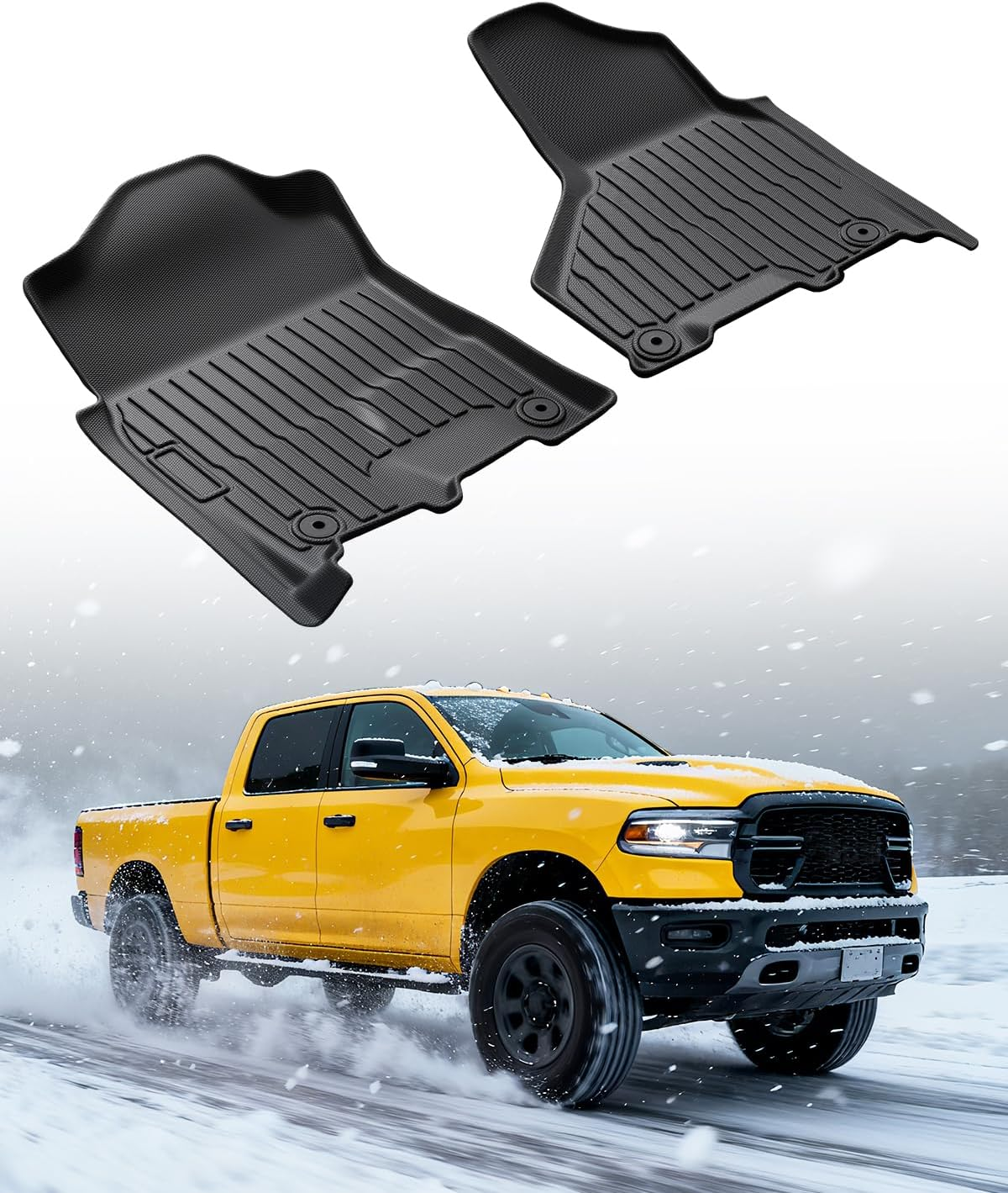 Floor Mats for Ram 2019-2024 2025: Custom Fit for Dodge Ram 2500/3500 Crew Cab & Mega Cab Front Row Bench Seat 2-Piece Set, All Weather TPE Car Carpet Liners, Heavy Duty Anti-Slip Truck Accessories image number 3