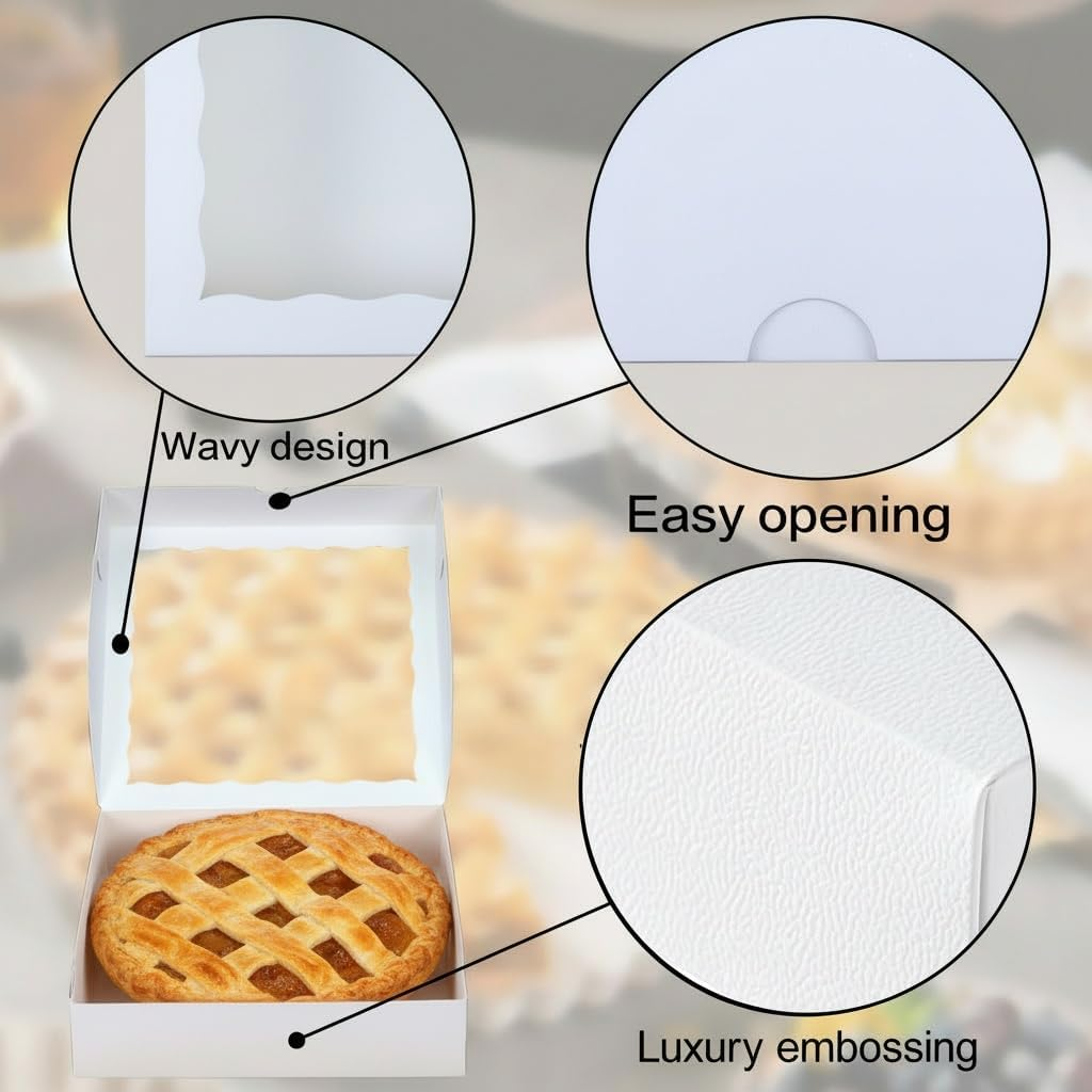 Romanticbaking 28Pcs 9X9X2.5 Inches Bakery Boxes with Window for Pie, Chocolate Covered Strawberries, Breakable Heart, Cookies, Cakesickle image number 3