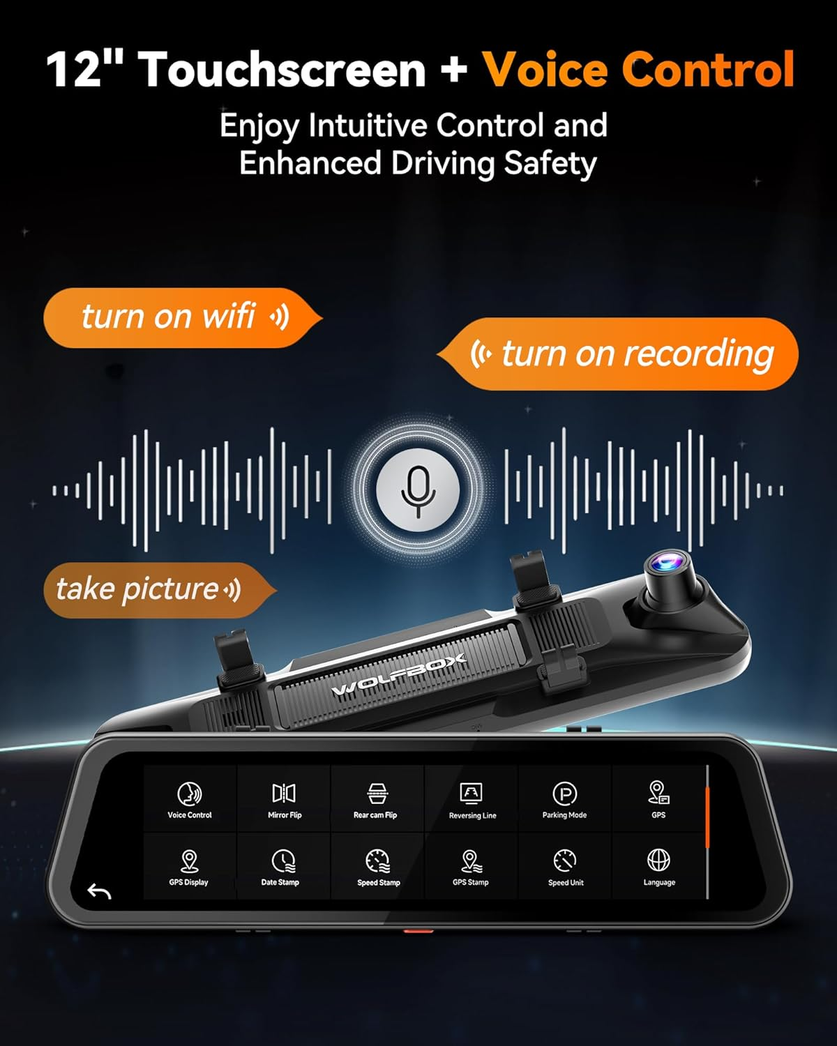 WOLFBOX G900 Tripro Bumper Version 3 Channel 4K Mirror Dash Cam, STARVIS 2 IMX678 Night Vision, 4K+2.5K+1080P Front and Rear Bumper Dash Cam, 5.8Ghz Wifi, Voice Control, Includes 256GB Card & GPS image number 4