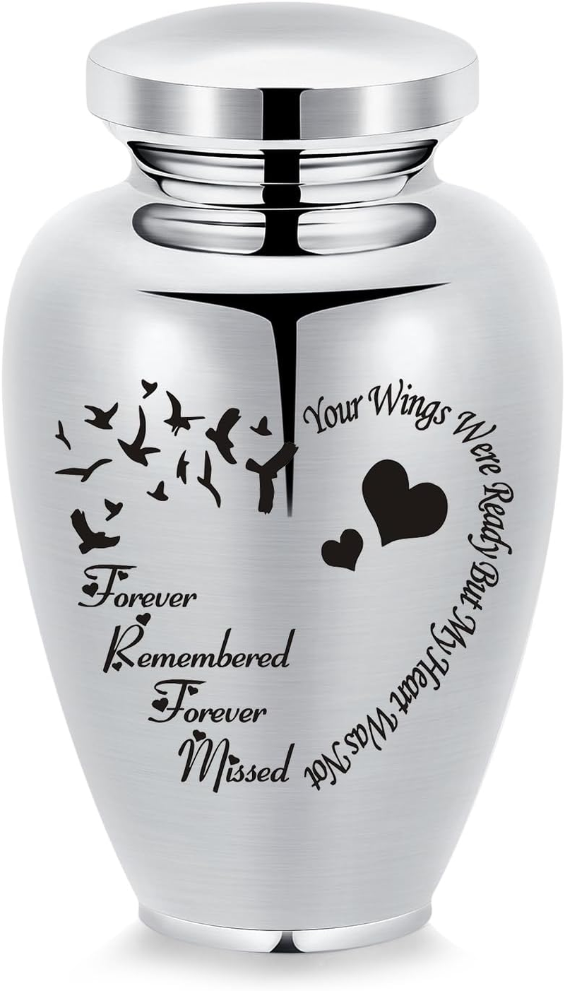 AIWENXI Pet Cremation Large Urns for Dog Cat Ashes Urns Keepsake Pet Large Urns for Dogs for Ashes Urns for Cats for Ashes (Silver, Bird Heart) image number 2