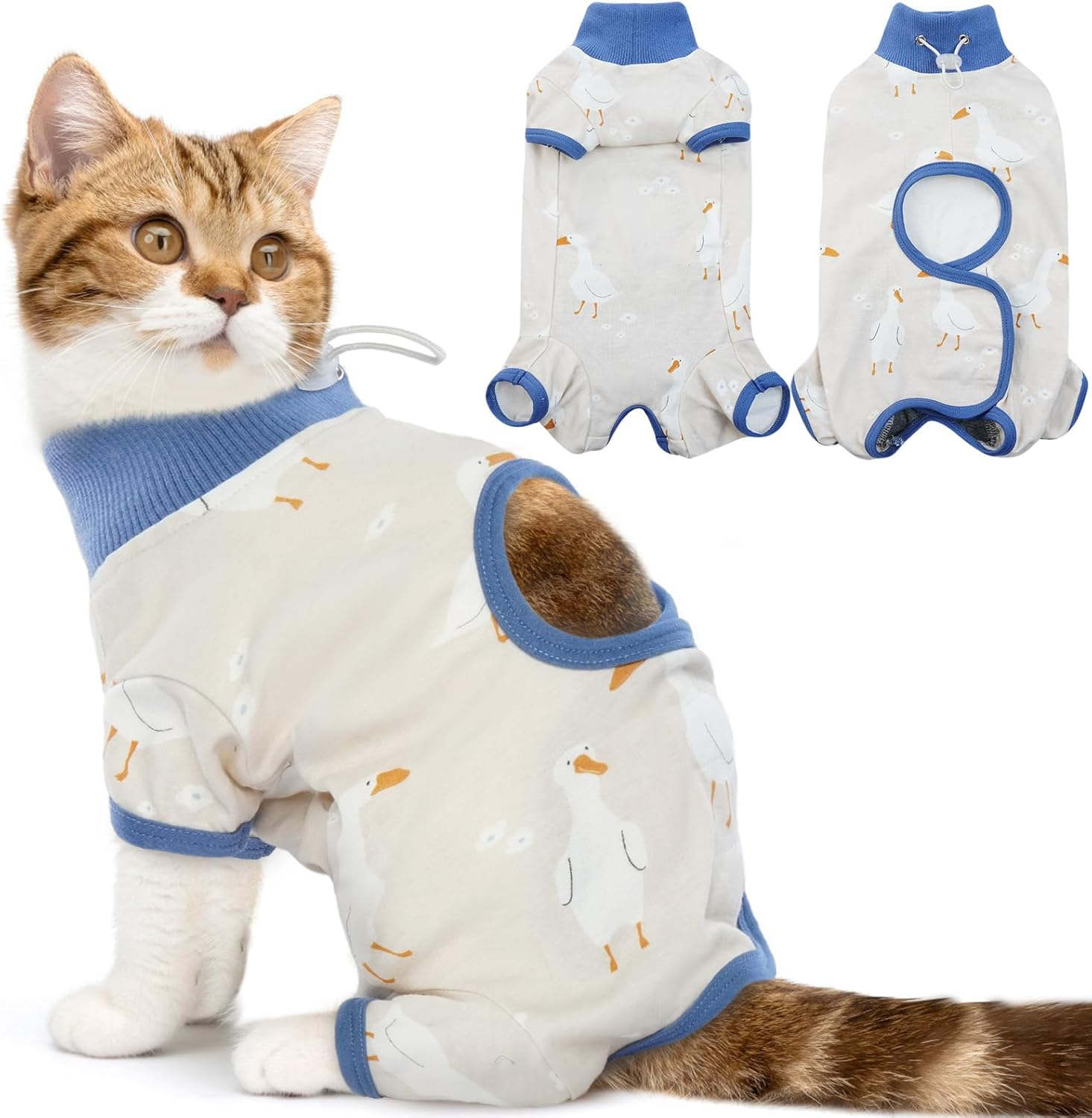 DENTRUN Cat Surgical Suit Soft Romper for Female & Male, Kitten Surgical Collar Cone Replacement, Anti-Licking Abdominal Wound Pyjamas, Body Suit after Sterilisation Post-Operator image number 4