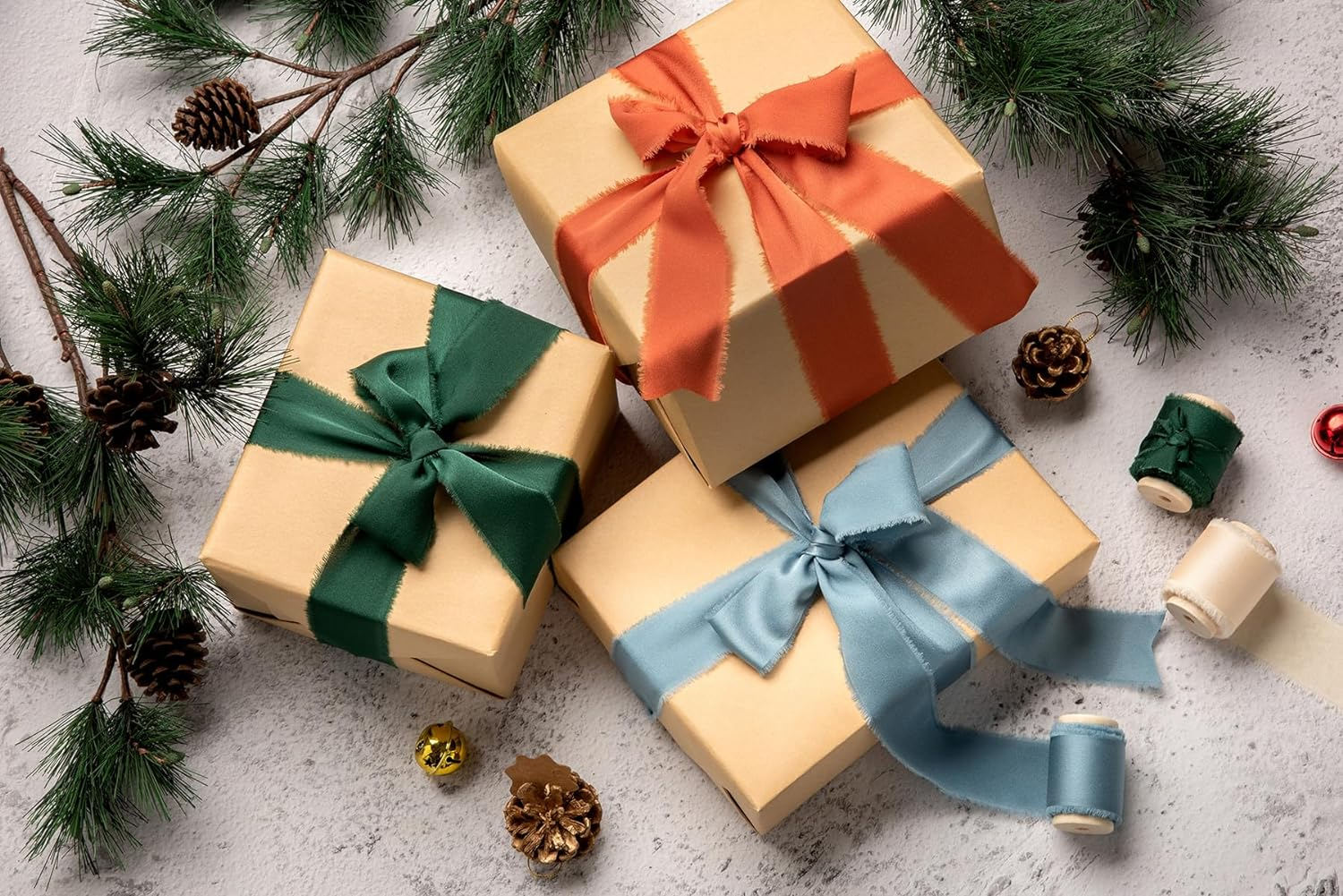 AOKSUNOVA Champagne Ribbon 3.8Cm Silk Satin Ribbon with Wooden Spool Handmade Frayed Ribbons for Gift Wrapping Flower Bouquet image number 6