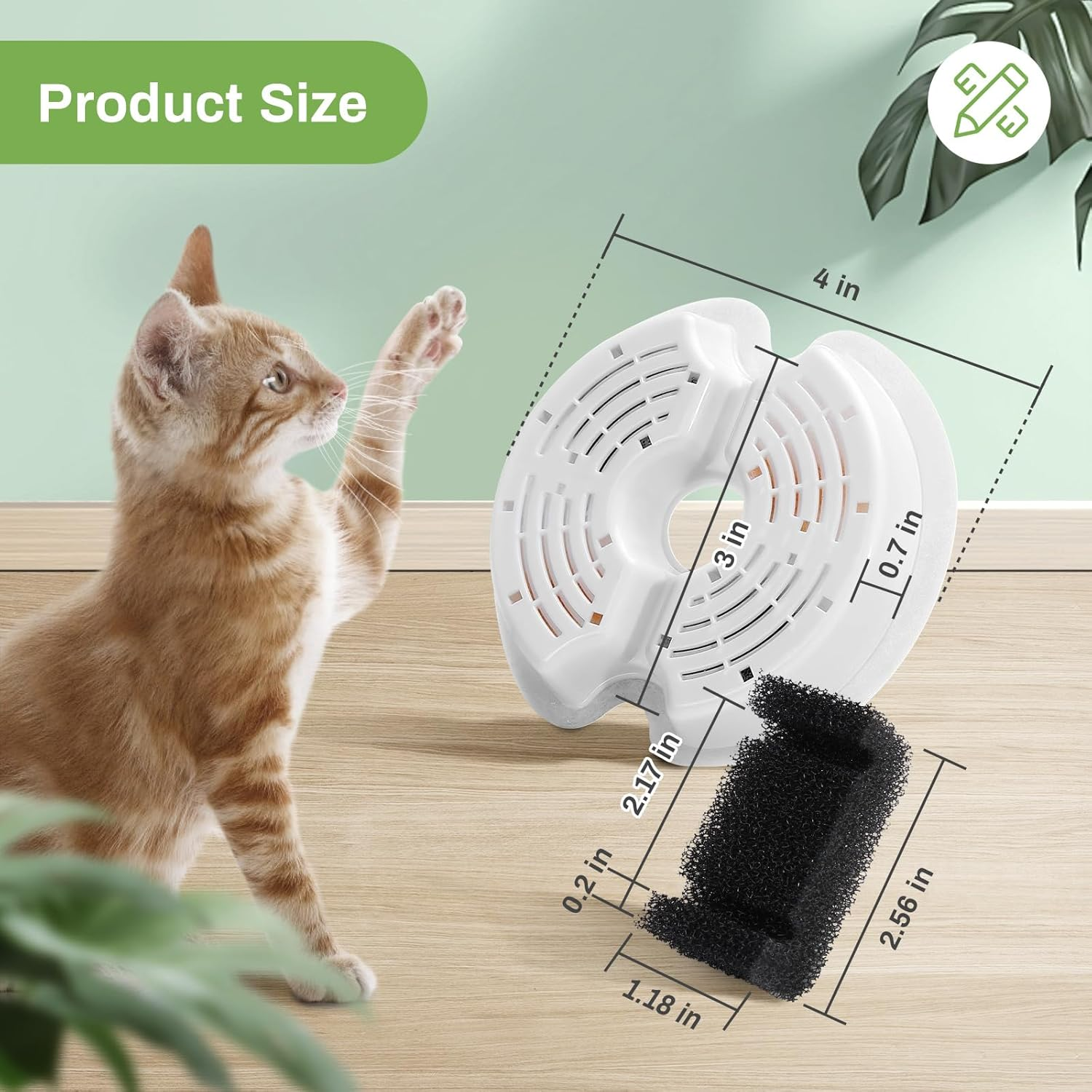 Filter for Cat Fountain, Pack of 4 Replacement Filter Drinking Fountain Filters for Cat Fountain 67Oz/2L with LED Night Light, 4 Pieces Replacement Filters & 4 Pieces Pre-Filter Sponges for 2L image number 6