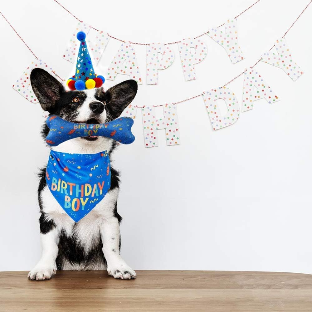 Dog Birthday Party Supplies,Dog Birthday Bandana Hat Set Pet Happy Birthday Party Supplies Triangle Bibs with Cute Bone Dog Birthday Scarf Accessories and Decoration for Extra Large Dogs Pets image number 4