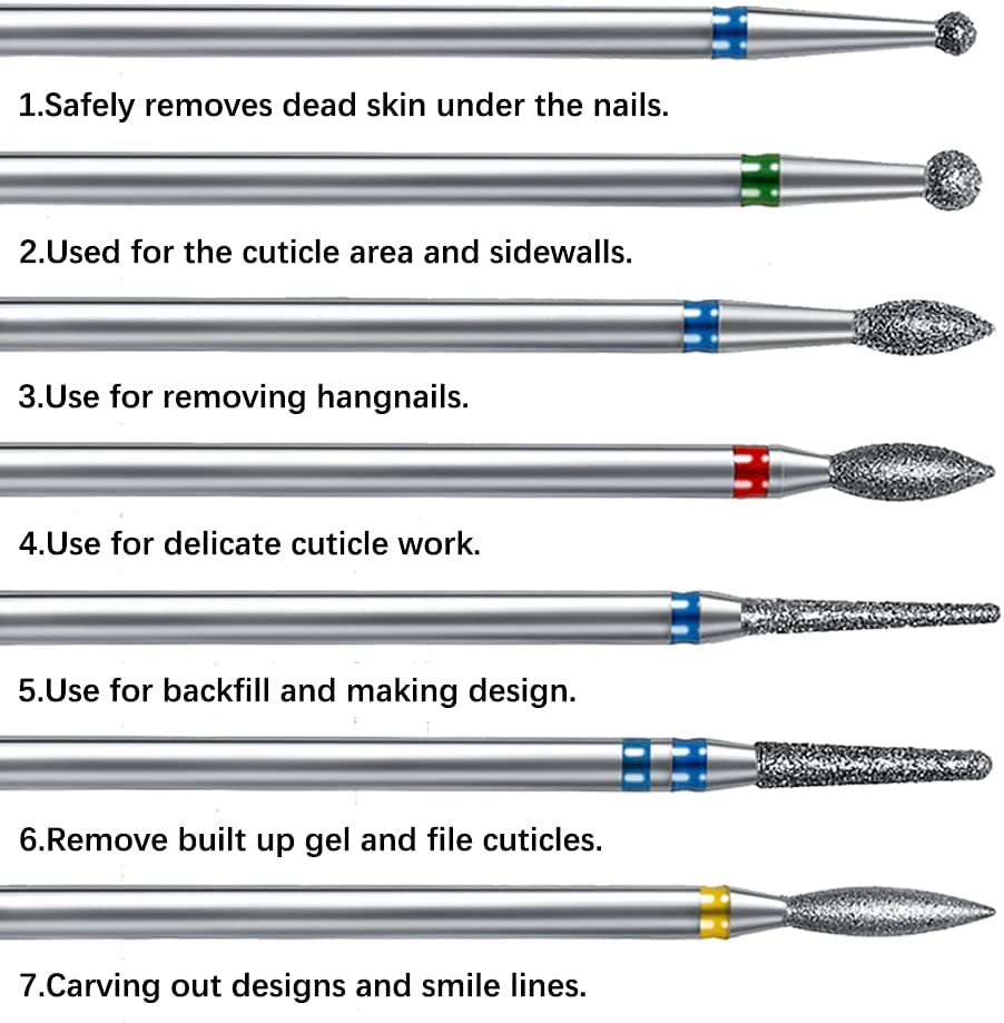 ERUIKA 14Pcs Nail Drill Bits Set, Professional Rotary Burrs Diamond Cuticle Remover Bits Kit, 3/32" Electric Manicure Nail File Bit for Acrylic Gel Nails Cuticle Manicure