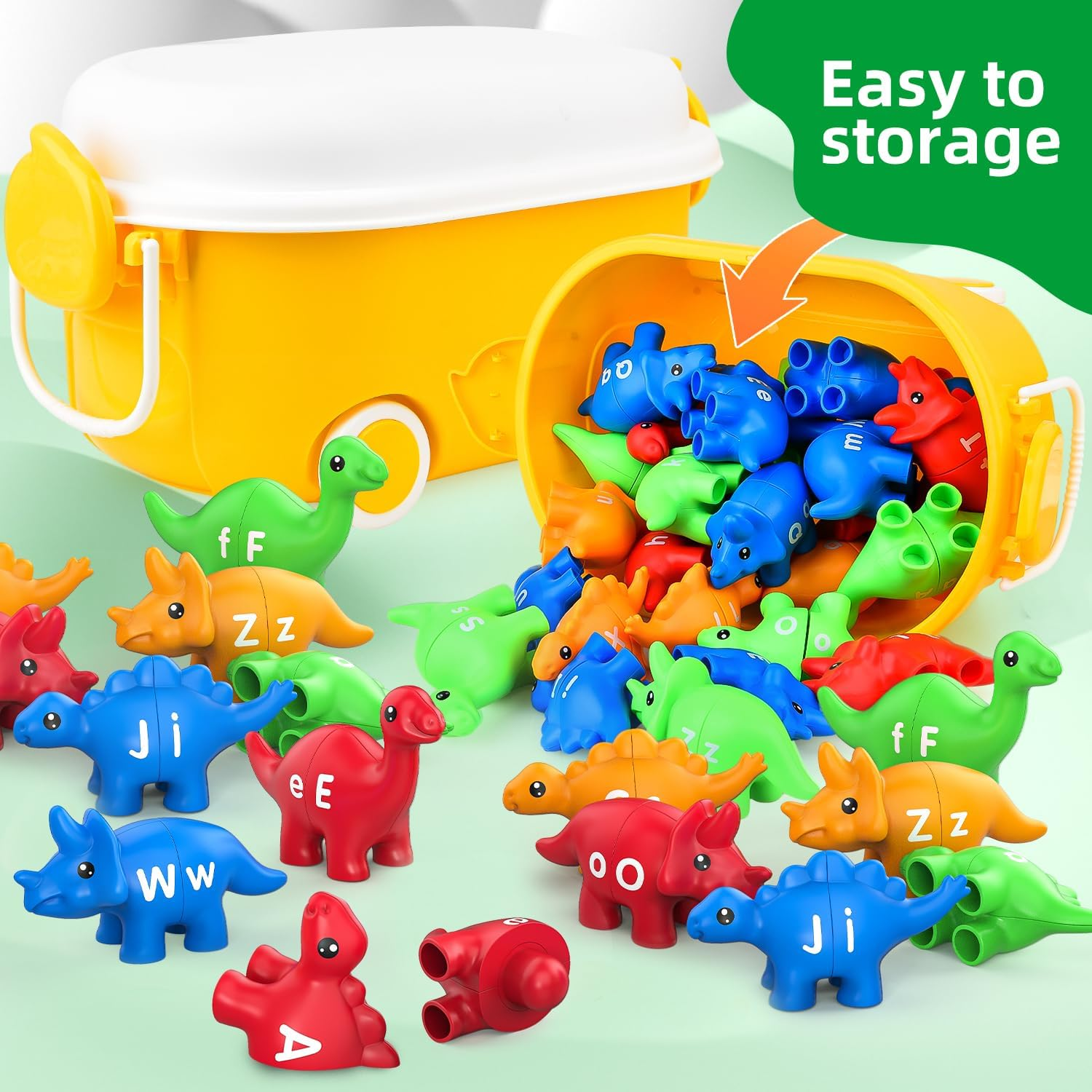 Dinosaur Matching Letters Toys 26PCS Double Side ABC Dinosaur Match Alphabet Game for Toddlers,Preschool Educational Montessori Fine Motor Toy Learning Activities for Toddlers Boys Girls (Storage Box)