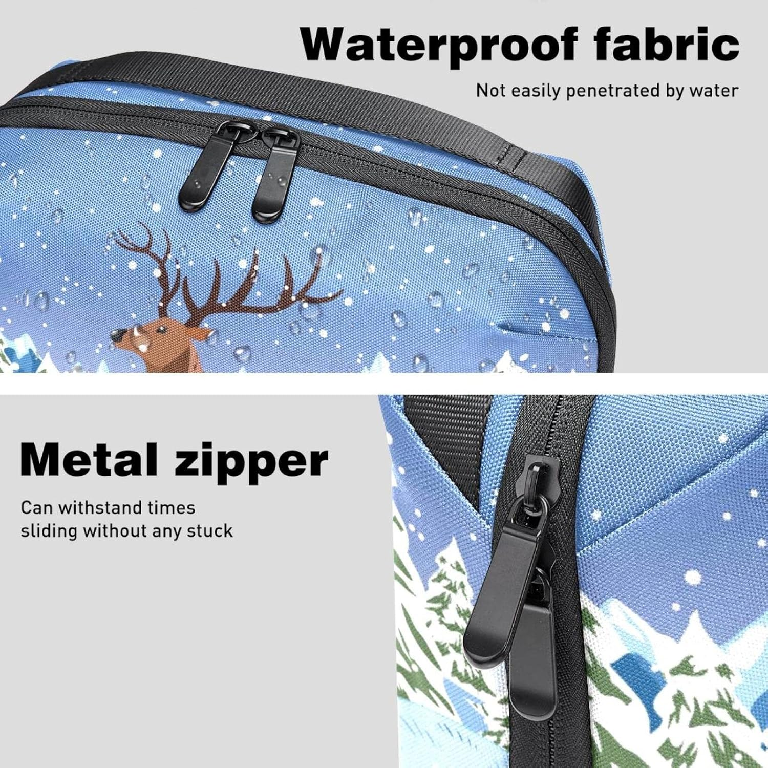 Large Makeup Bag Zipper Pouch Waterproof Travel Cosmetic Organizer for Women and Girls, Christmas Cartoon Elk image number 3