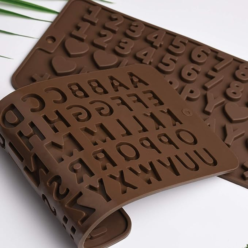 Chocolate Silicone Mold, 2 Pcs Silicone Letter Molds and 2 Pcs Number Chocolate Molds with Happy Birthday Cake Decorations Symbols for DIY Cookies, Chocolate, Candy, Jelly. image number 3