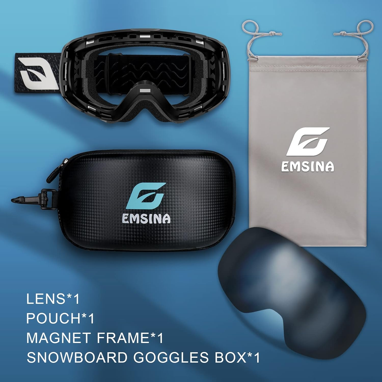 Emsina A1 Ski Goggles Men Women. Anti-Fog/Scratch 100% Uv400-Magnetic Lens-Snowboard Snow Goggles Men Women Adult & Junior