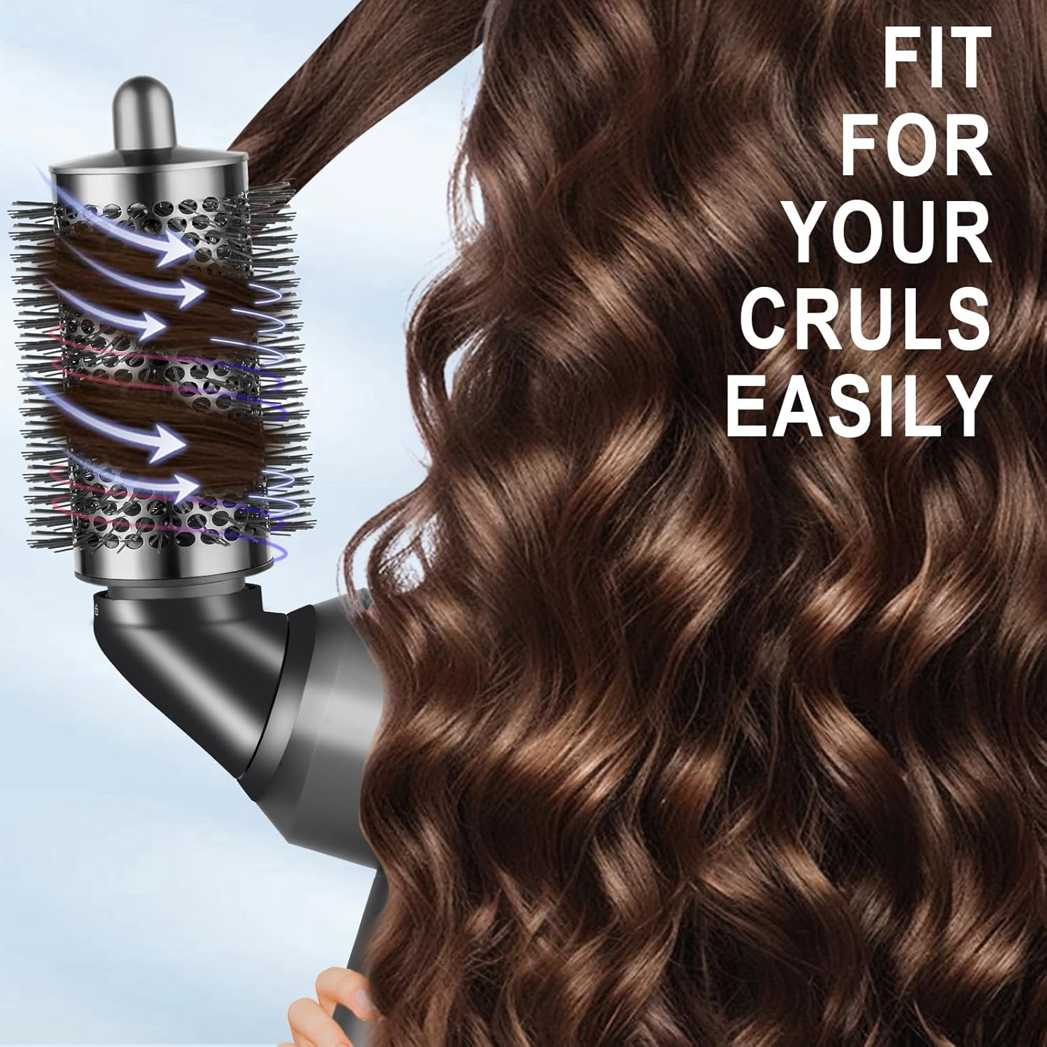 PUREGUST Upgraded Large round Brush Attachment for Dyson Hair Dryer Jumbo Bigger Oval round Volumizing Brush Accessories,Gery image number 4