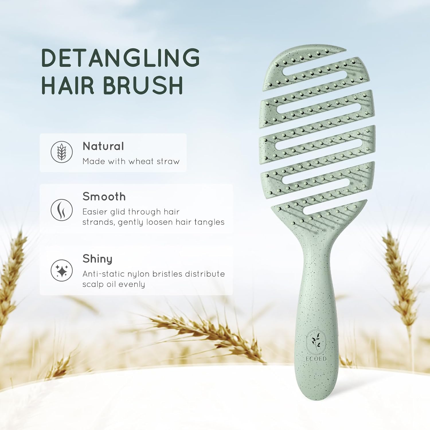Ecoed Detangler Hairbrush, Vented Detangling Brush for Curly, Wavy, and Straight Hair, Dry and Wet, Quick Smoothing for Women and Men, Eco-Friendly & Sustainable Material (Green) image number 6
