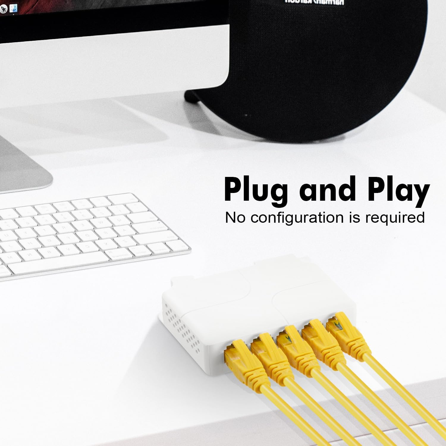 Mokerlink 5 Port Gigabit Poe Extender, IEEE 802.3 Af/At/Bt 90W Poe Repeater, 10/100/1000Mbps, 1 Poe in 4 Poe Out, Wall & Din Rail Mount POE Passthrough Switch image number 1