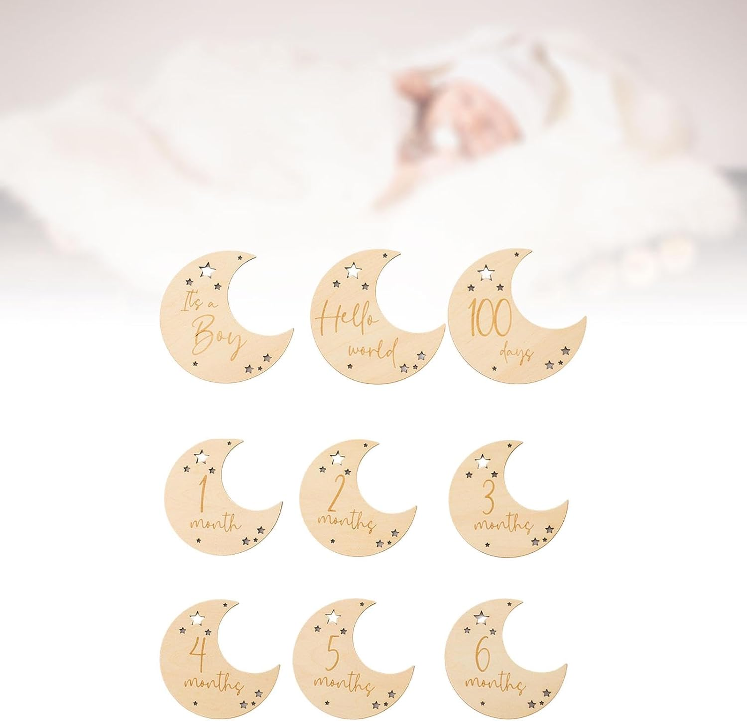 TENOL 9 Pieces Baby Birth Announcement Sign Wooden Baby Monthly Milestone Cards Photography Prop Accessories Wooden Milestone Photo Card for Boys, Boys Version image number 6